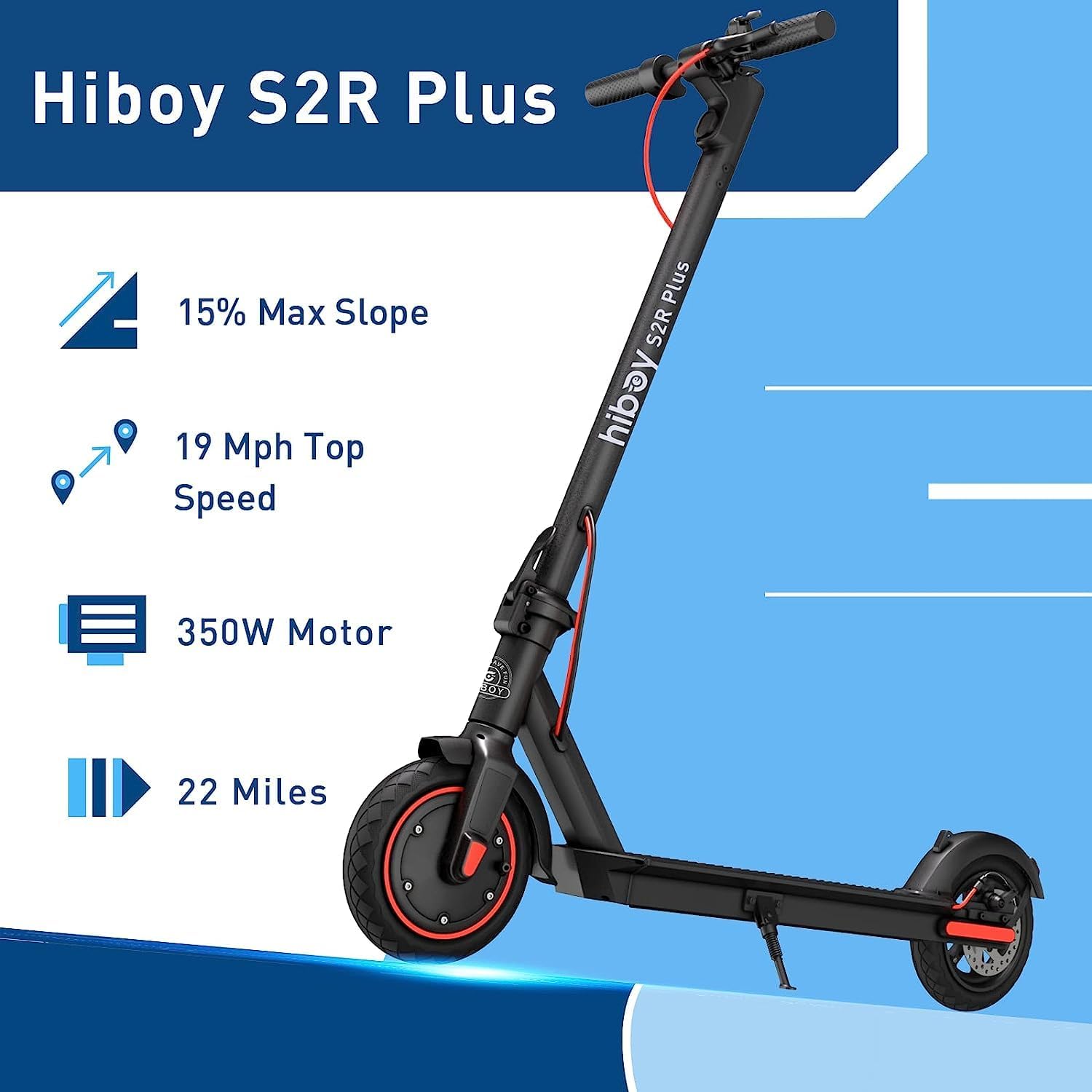 electric scooter Hiboy S2R Plus motor 350W, speed 19 mph, 22 miles ride