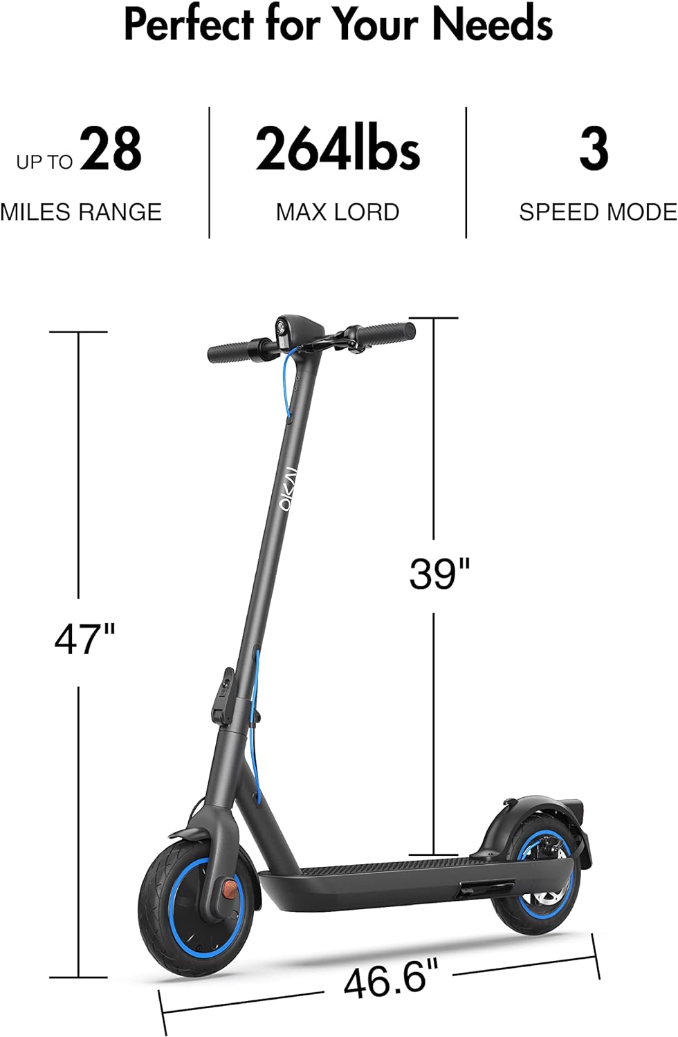 kick electric scooter OKAI ES520B product dimensions