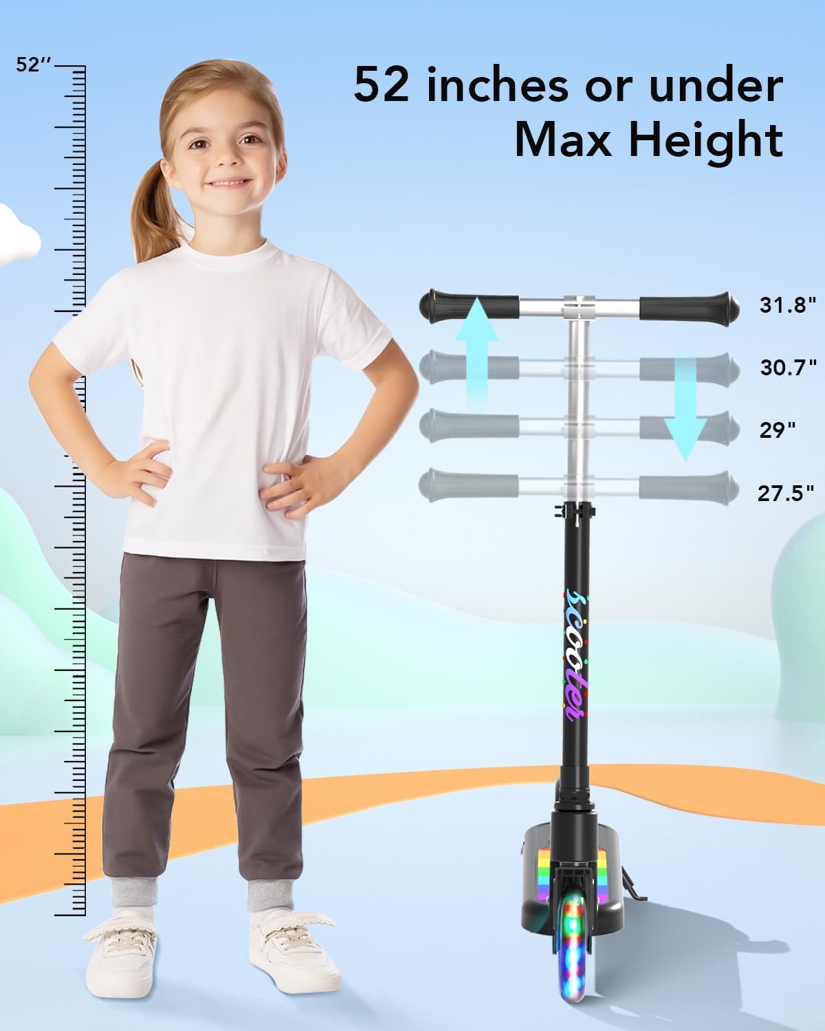 e-scooter for kids ANHAO E9 adjustable height, 52 inches is max