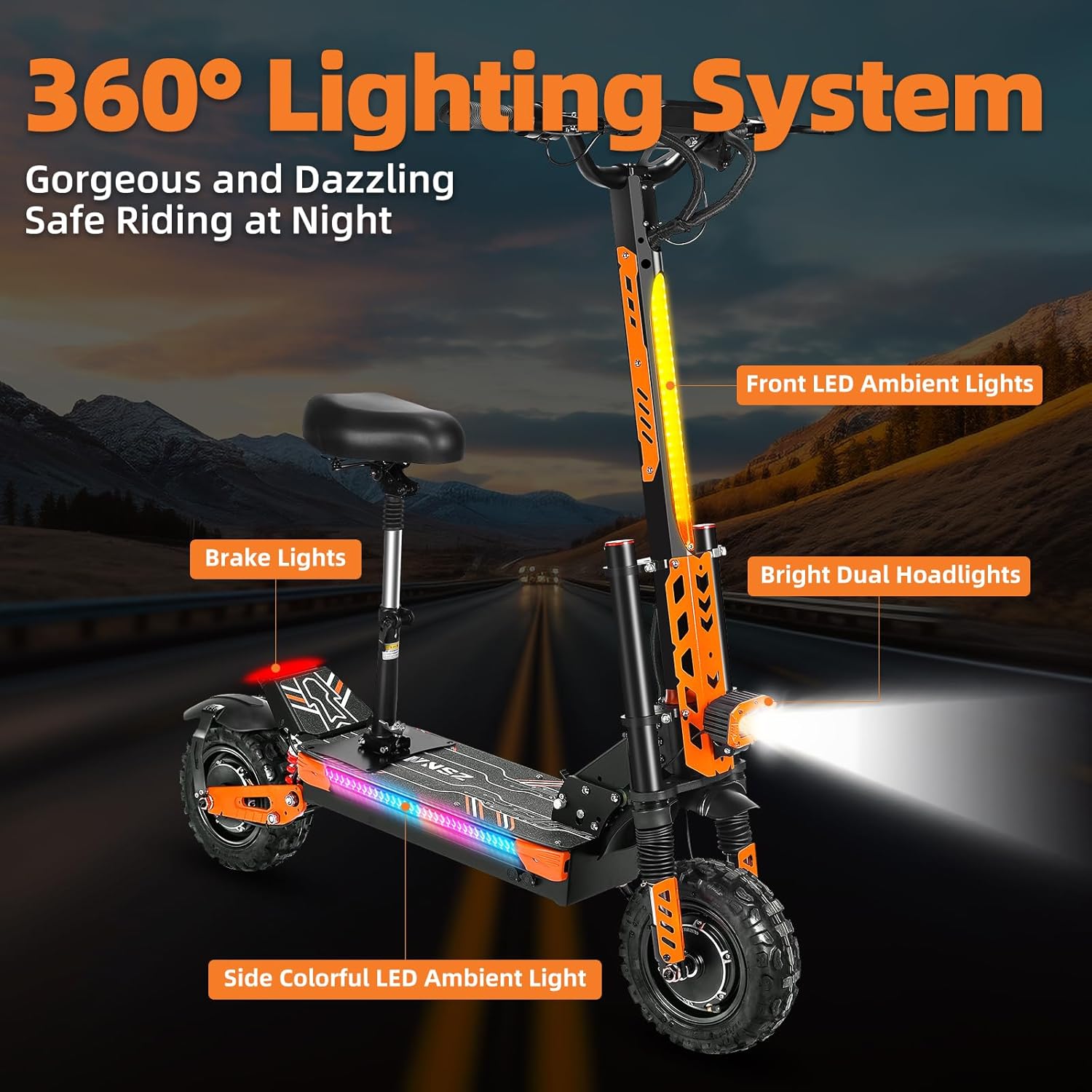 off-road electric scooter FOHOLO F13 lighting system 360