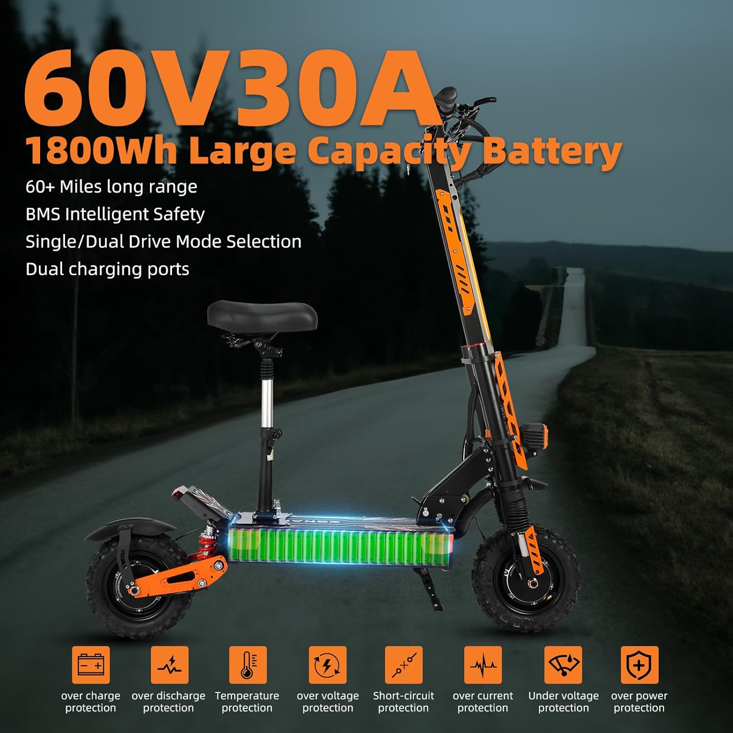 off-road electric scooter FOHOLO F13 large battery capacity