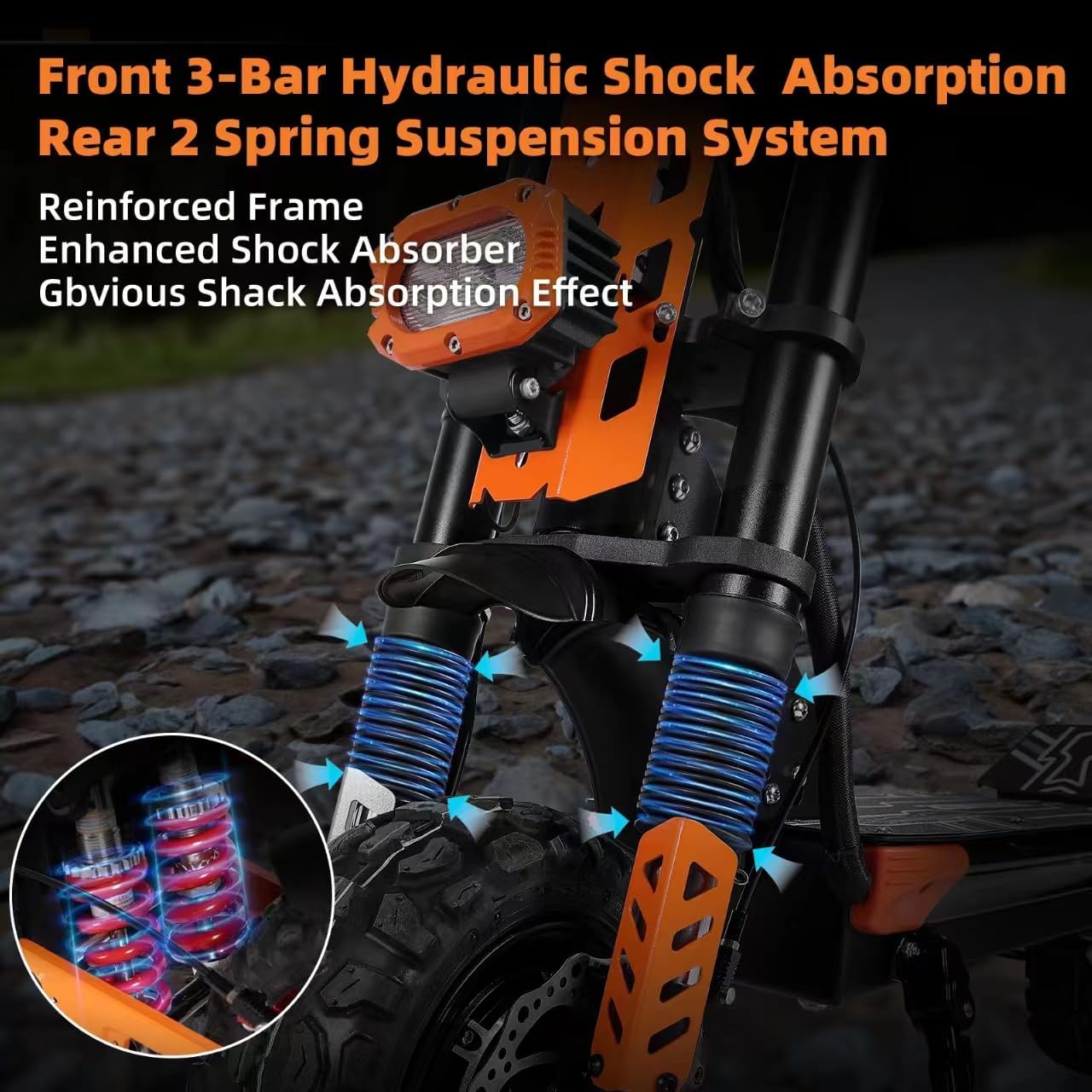 off-road electric scooter FOHOLO F13 shock absorption and suspension system