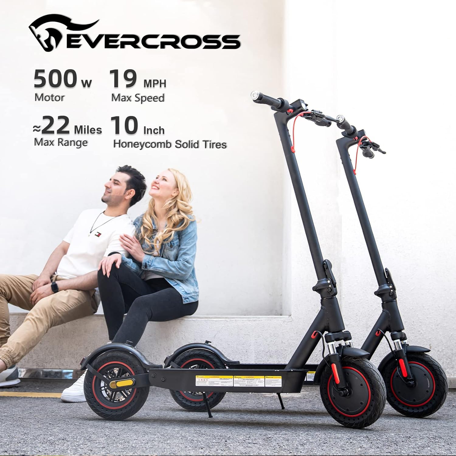 electric scooter EVERCROSS 10K PRO motor 500W with 22 mph max speed and 19 miles ride