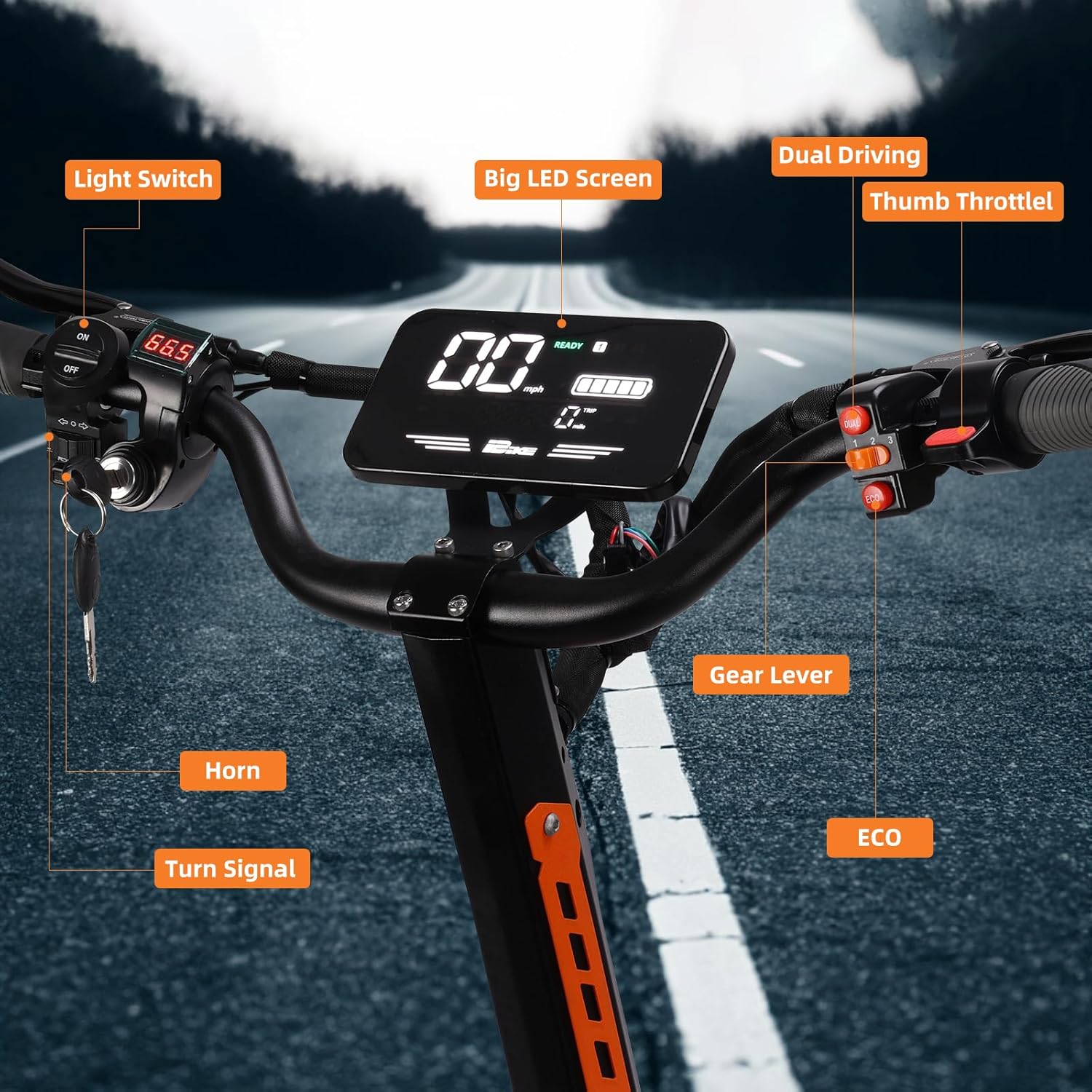 off-road electric scooter FOHOLO F13 big LED Screen and core features