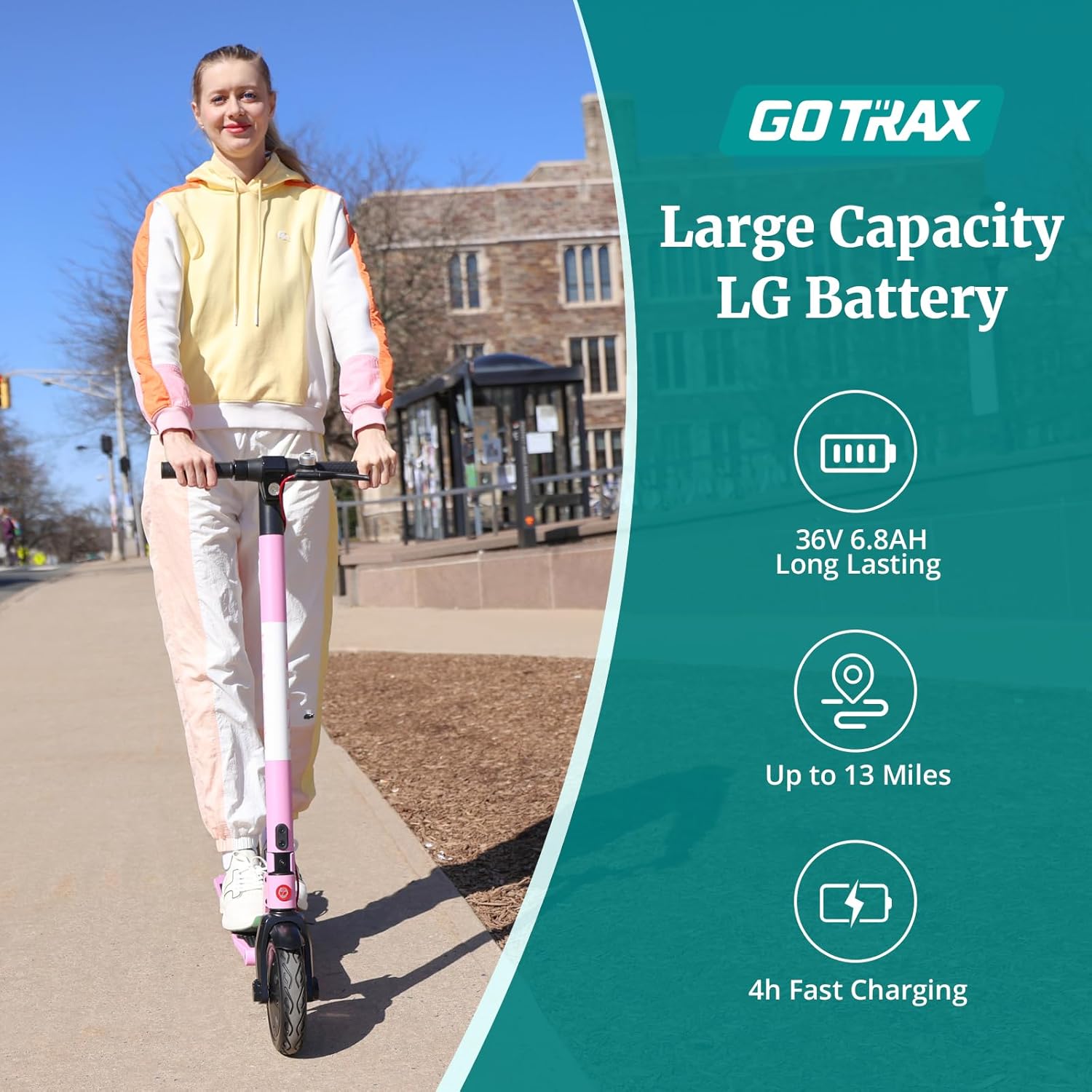 electric scooter Gotrax XR Ultra capacity battery up to 13 miles and 4-hours fast charging