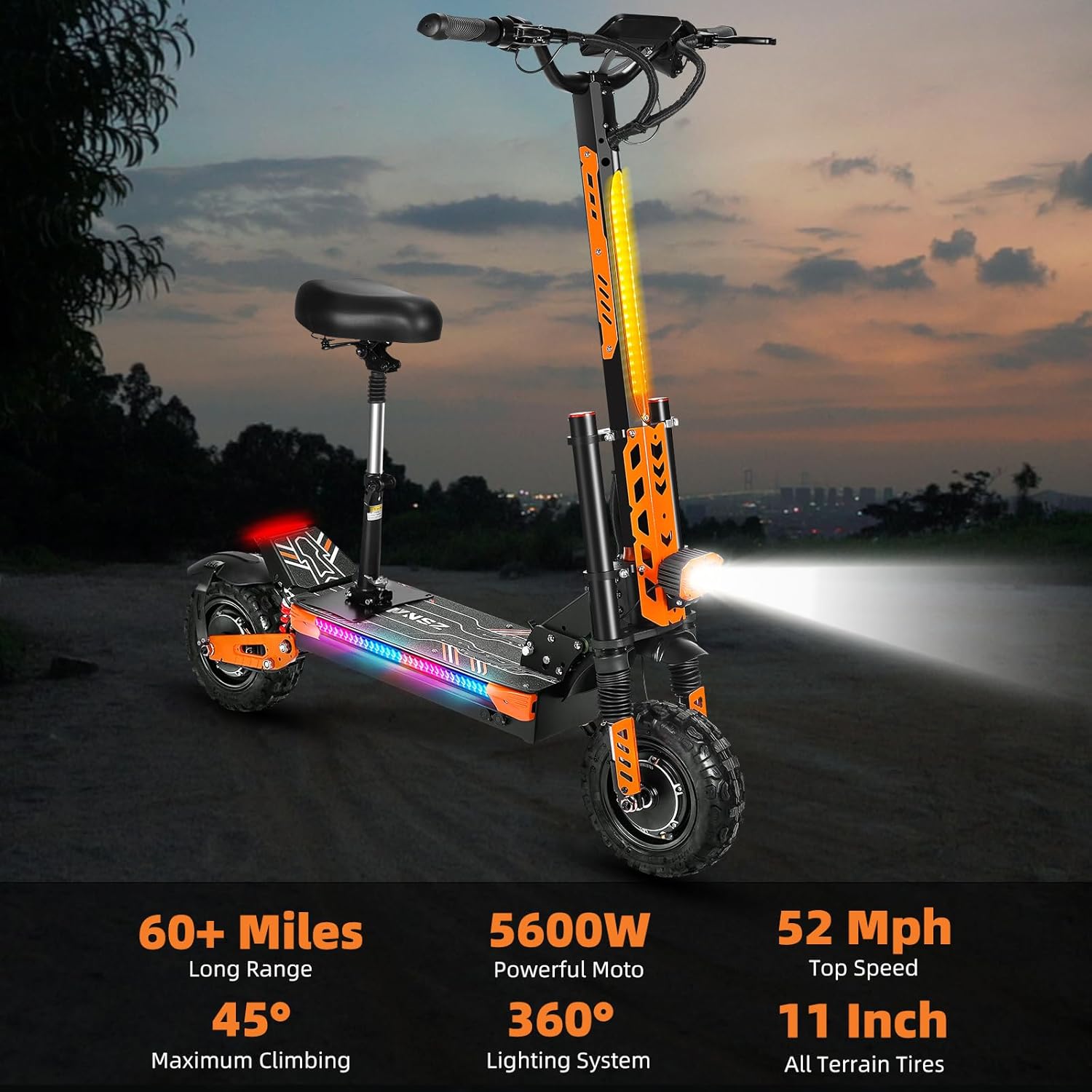 off-road electric scooter FOHOLO F13 60+ miles travel and 52 mph speed