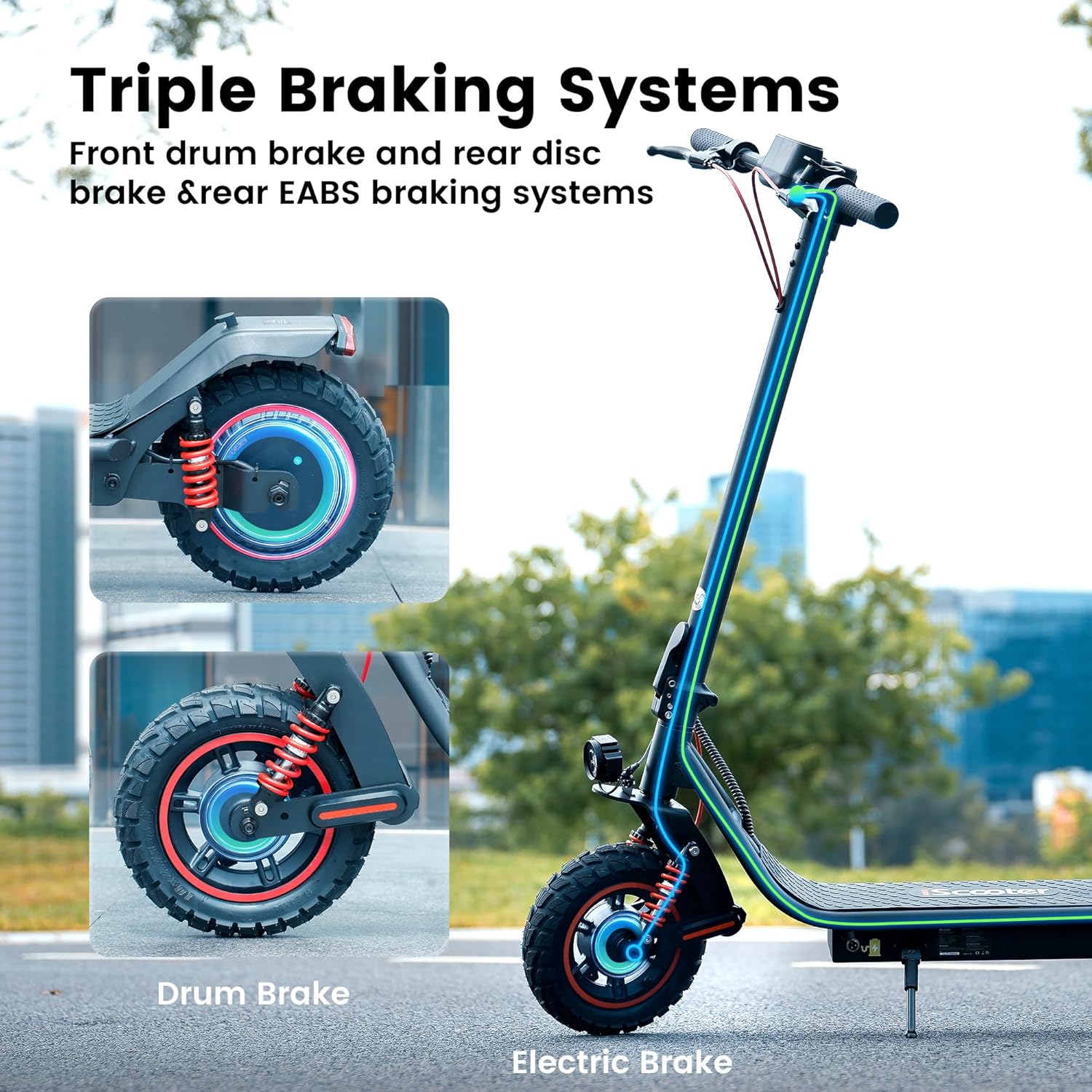 off-road electric scooter iScooter i10 Pro triple braking system