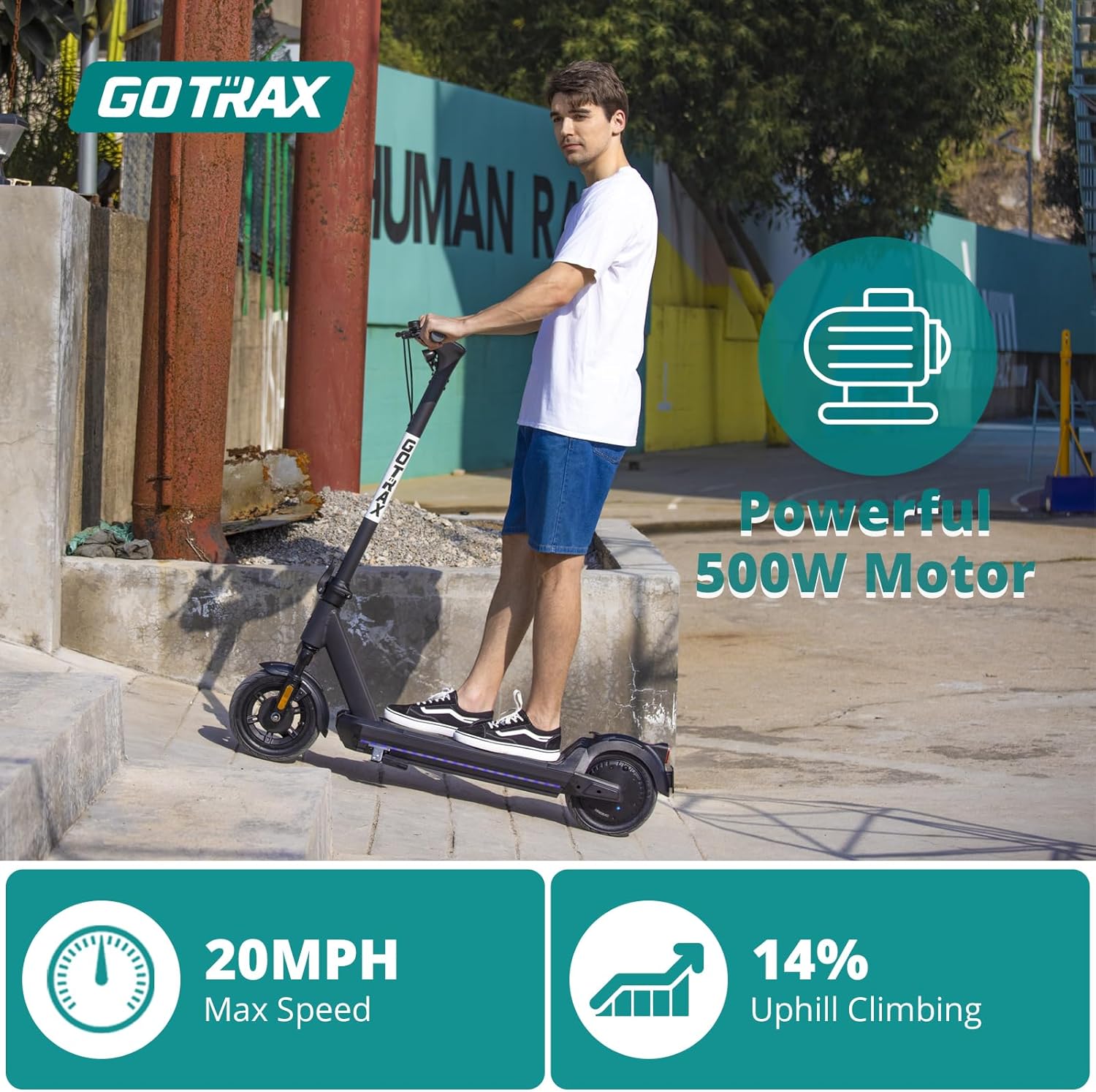 electric scooter Gotrax ECLIPSE motor 500W and 20 mph max speed