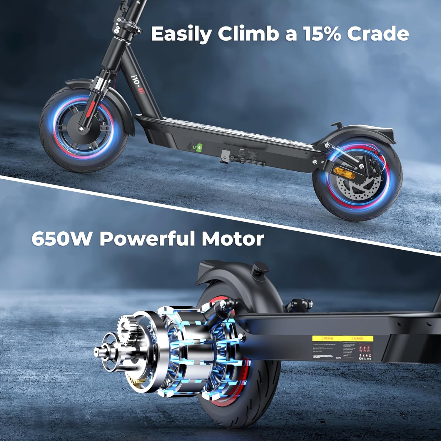 electric scooter iScooter i10 powerful motor 650W and 15% climb grade
