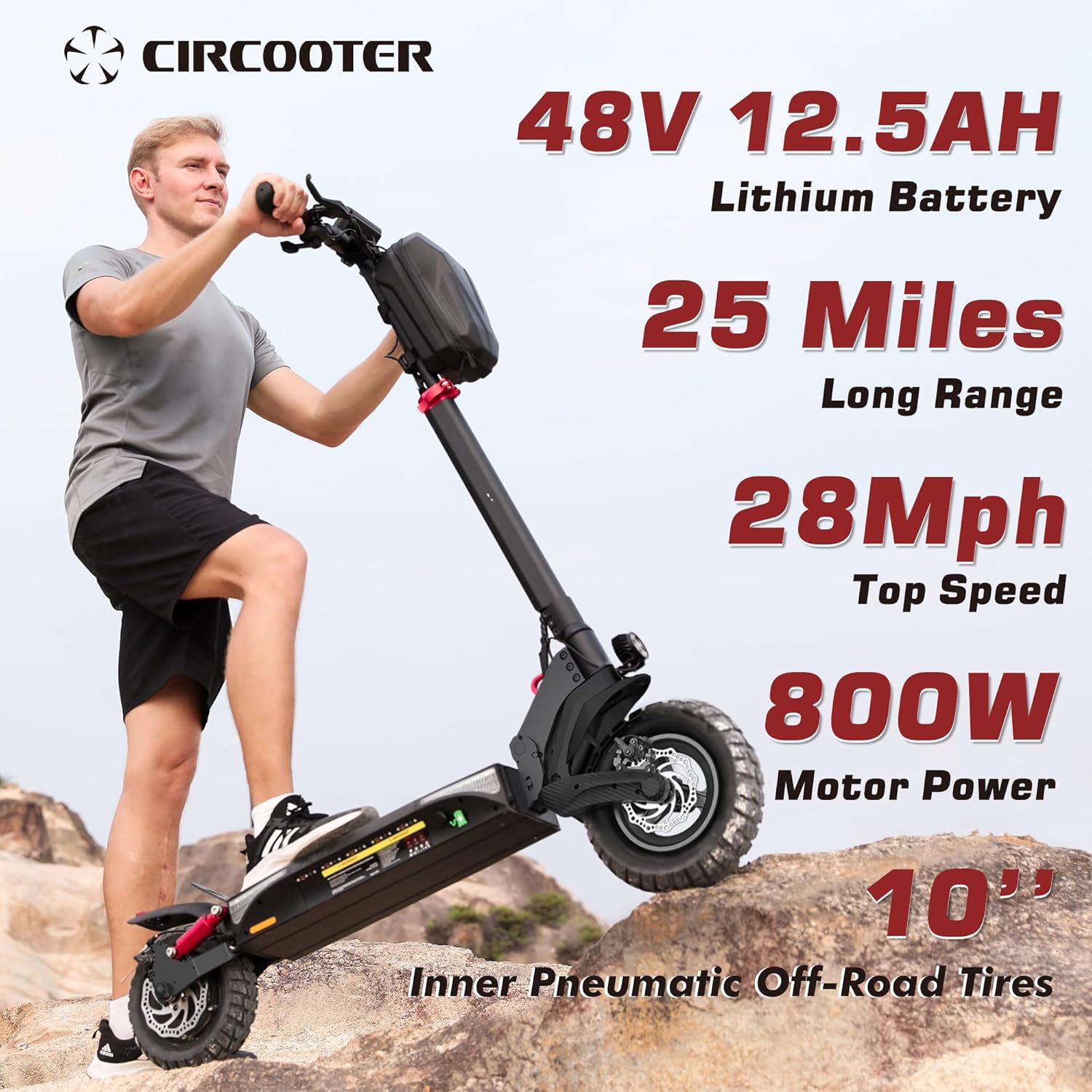 off-road electric scooter Circooter Mate large battery and 25 miles range ride, speed 28 mph