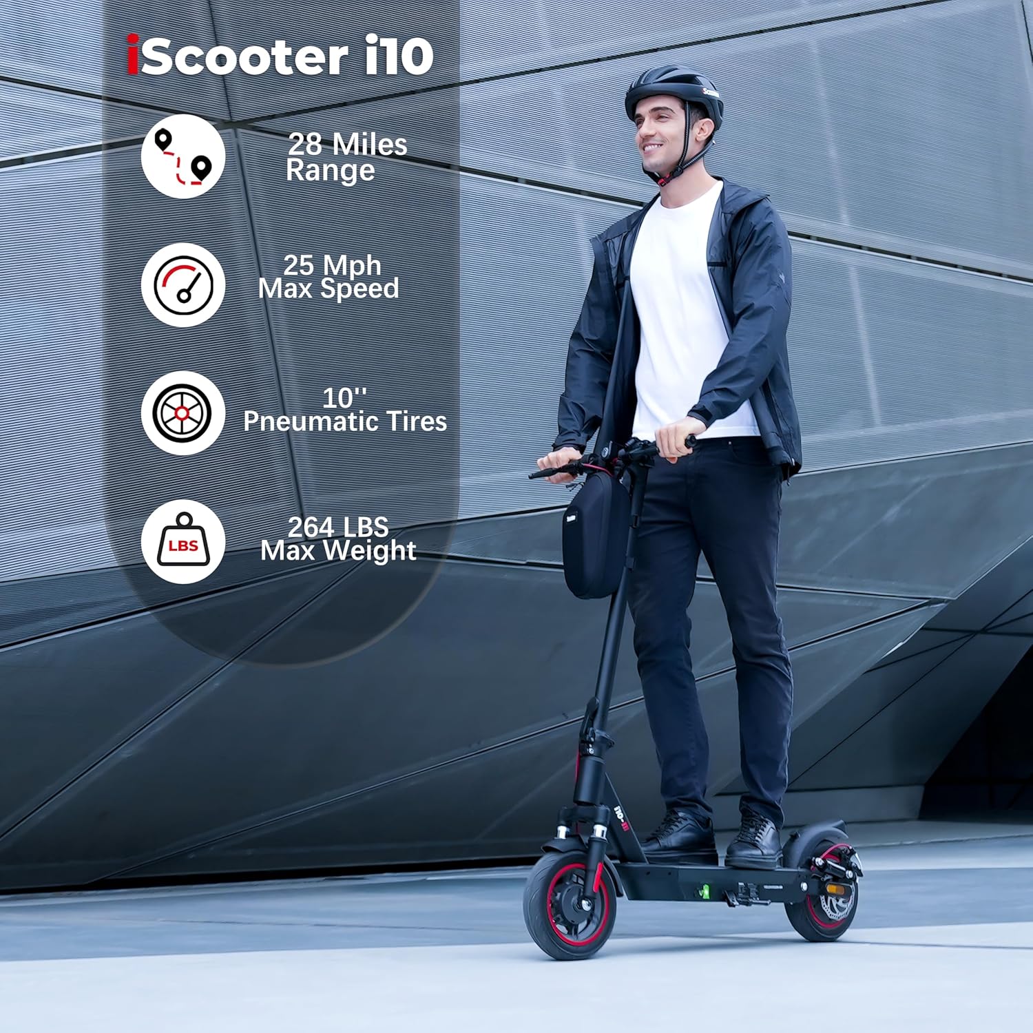 electric scooter iScooter i10 28 miles range ride, 25 mph speed