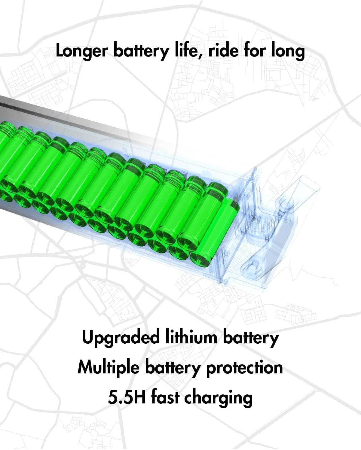 electric scooter with seat okai ea10 longer life lithium battery, 5.5hours charging