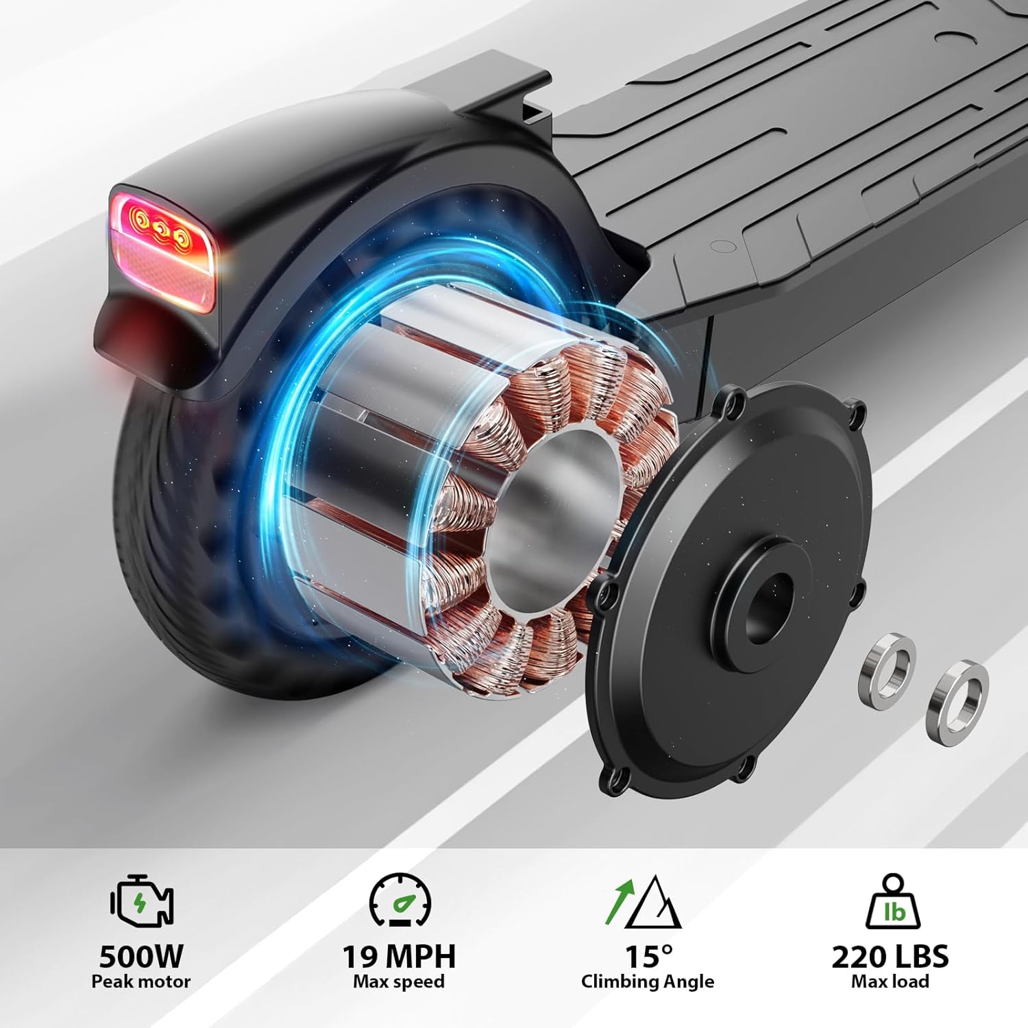 electric scooter tst vs4 500W motor, 19 mph speed, 15% uphill climb