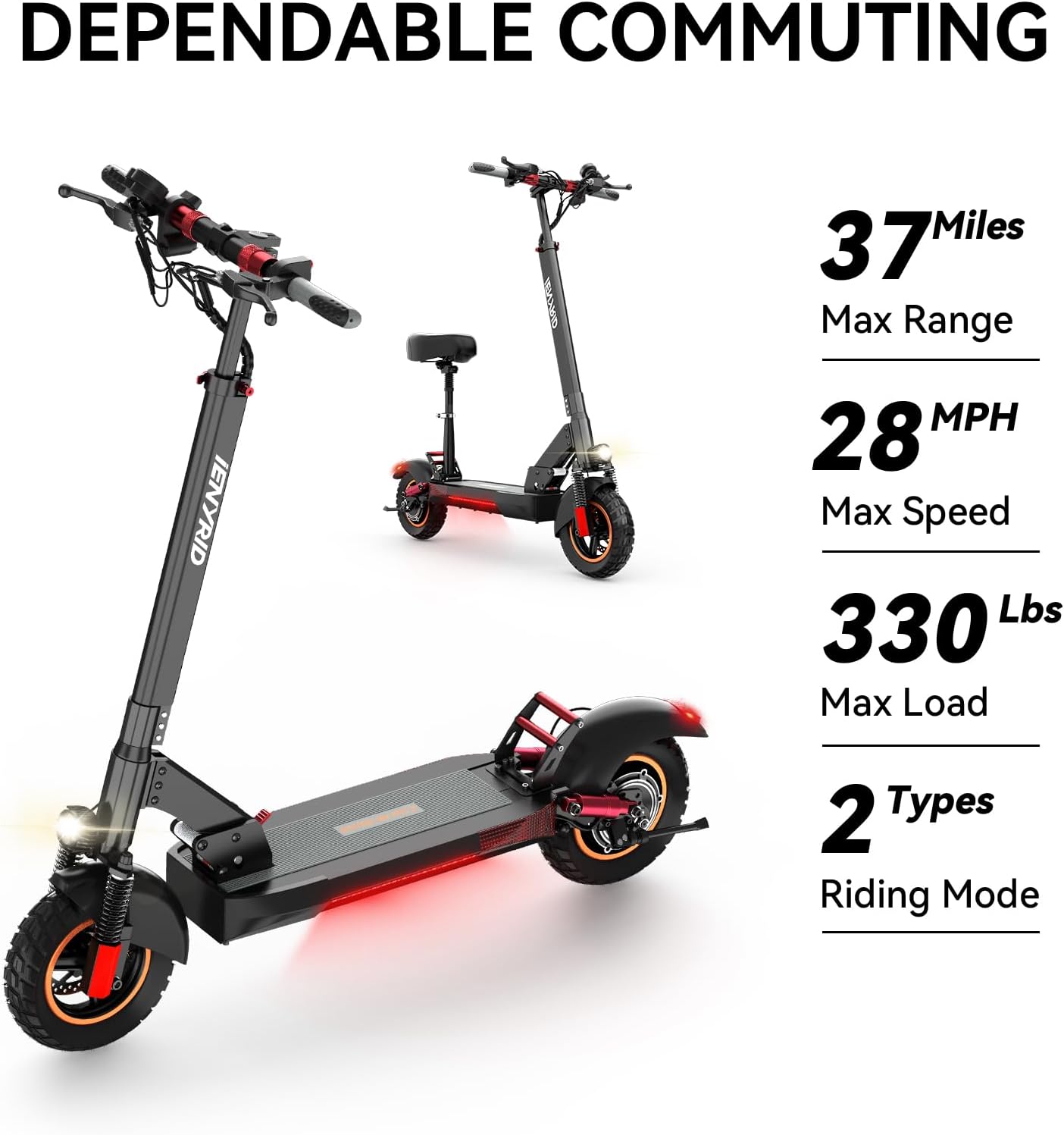 off-road electric scooter iENYRID M4 dependable commuting, 28 mph speed, 330lbs max load, riding modes