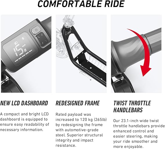 electric scooter niu 100p comfortable ride with LCD dashboard