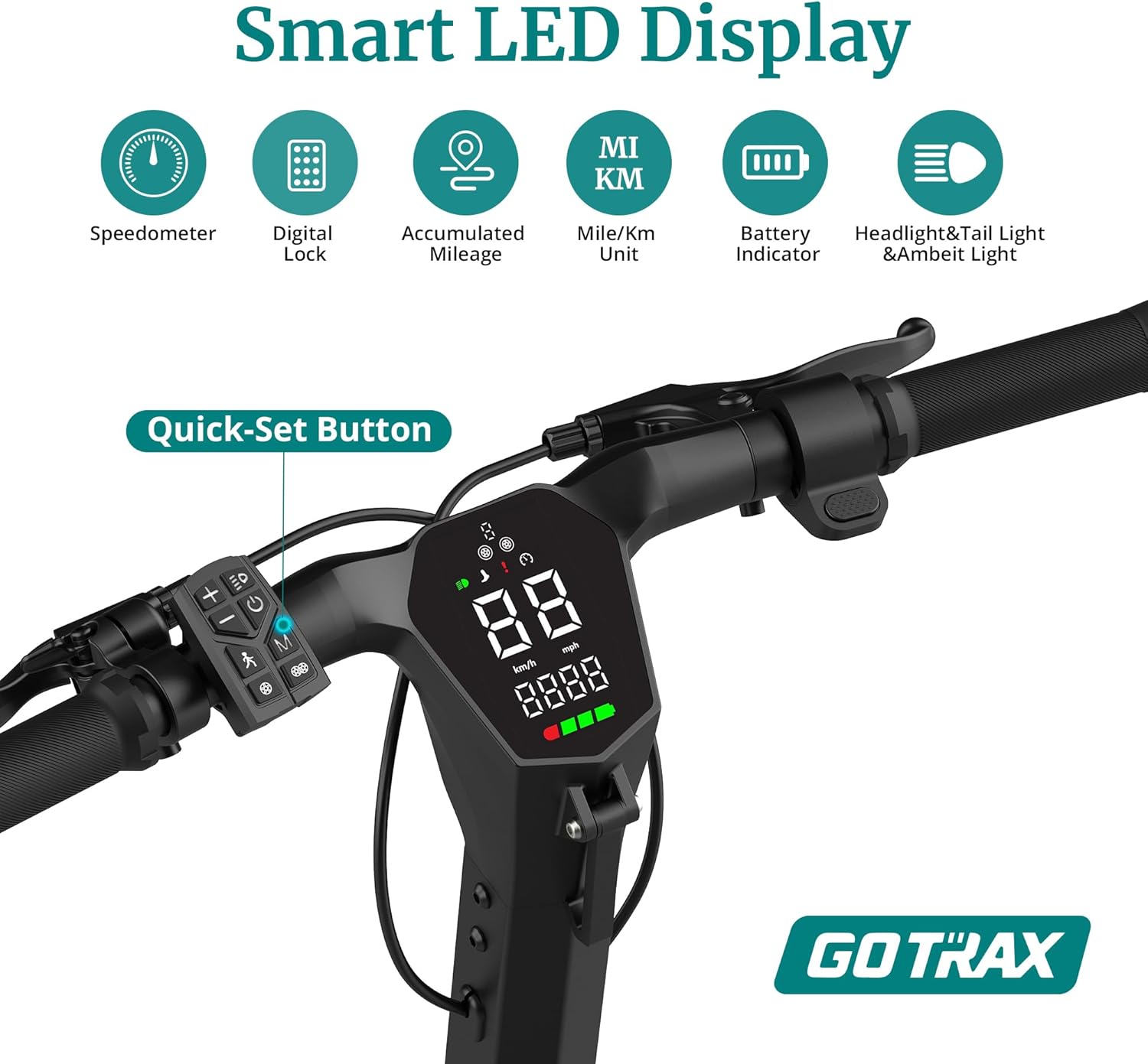 off-road electric scooter gotrax g4 ares smart LED display