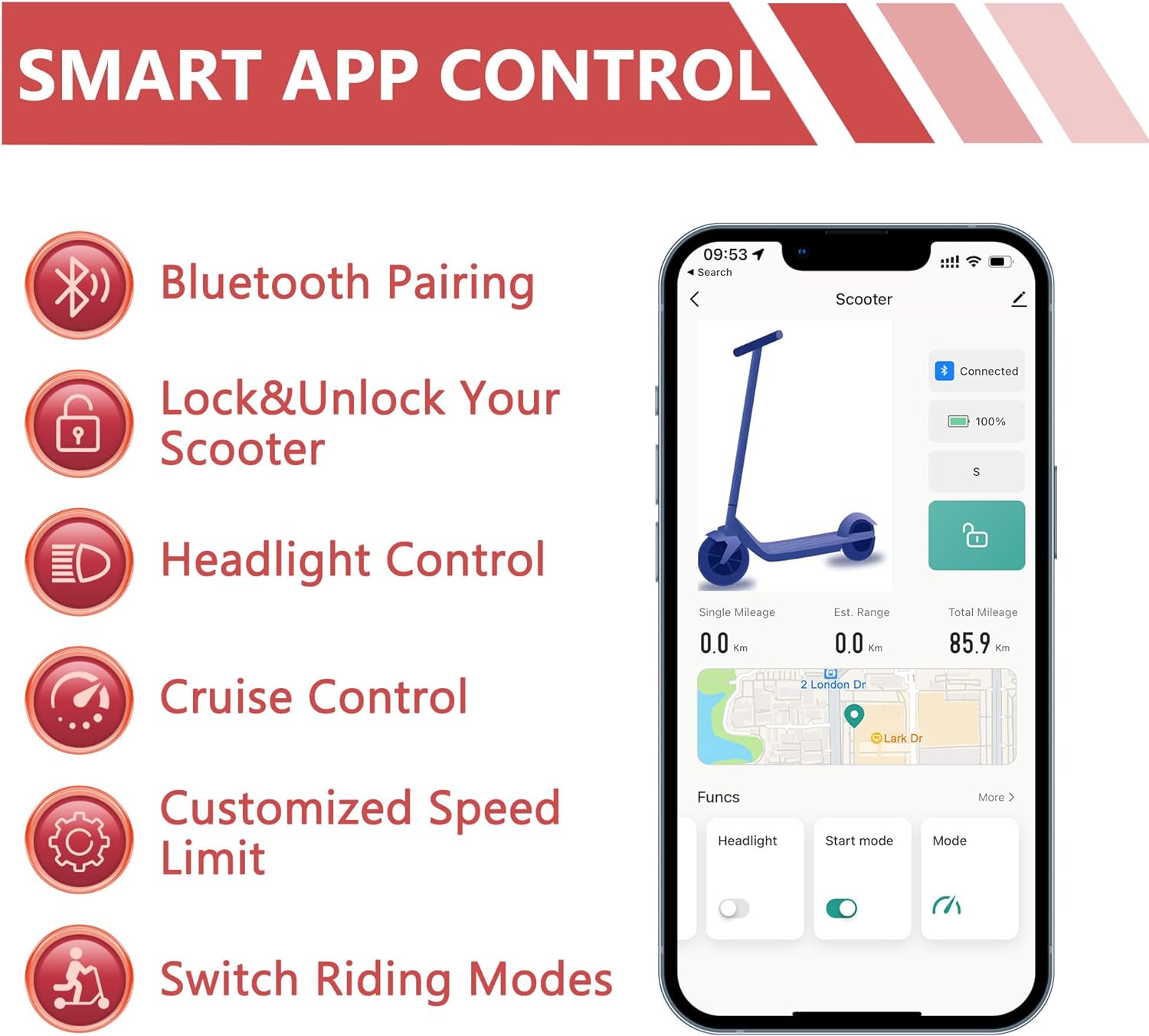 electric scooter maxshot v1 smart app control