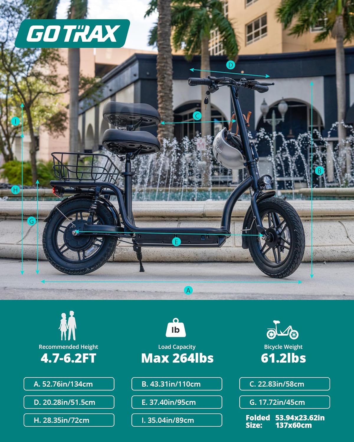 electric scooter with seat Gotrax ASTRO product dimensions