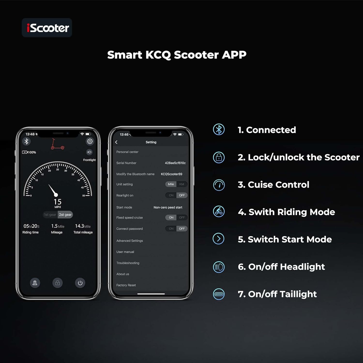 electric scooter iscooter e9 pro Smart App Control