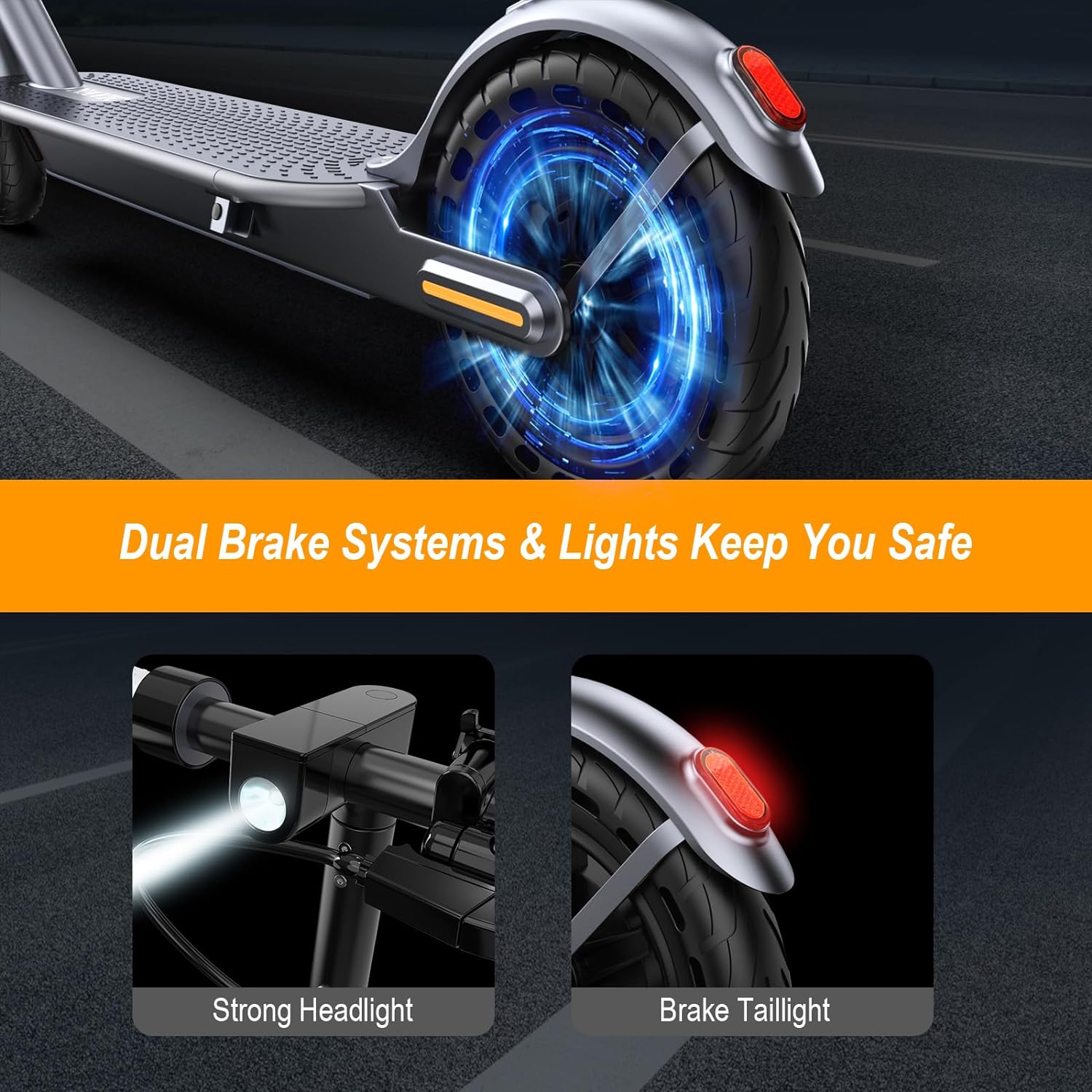 electric scooter navic t7 dual brake system and lights keep you safe