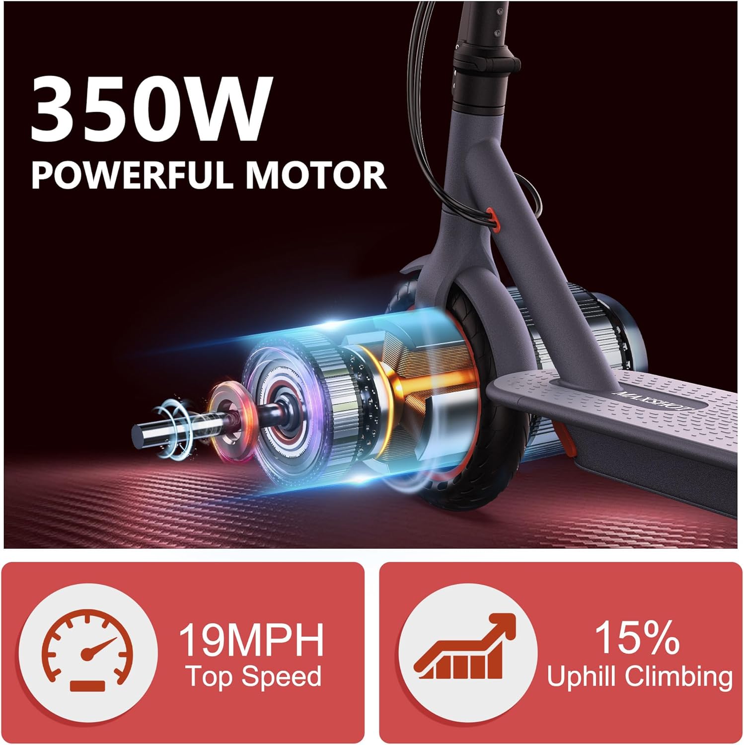 electric scooter maxshot v1 350W motor, 19 mph speed, 15% uphill climbing