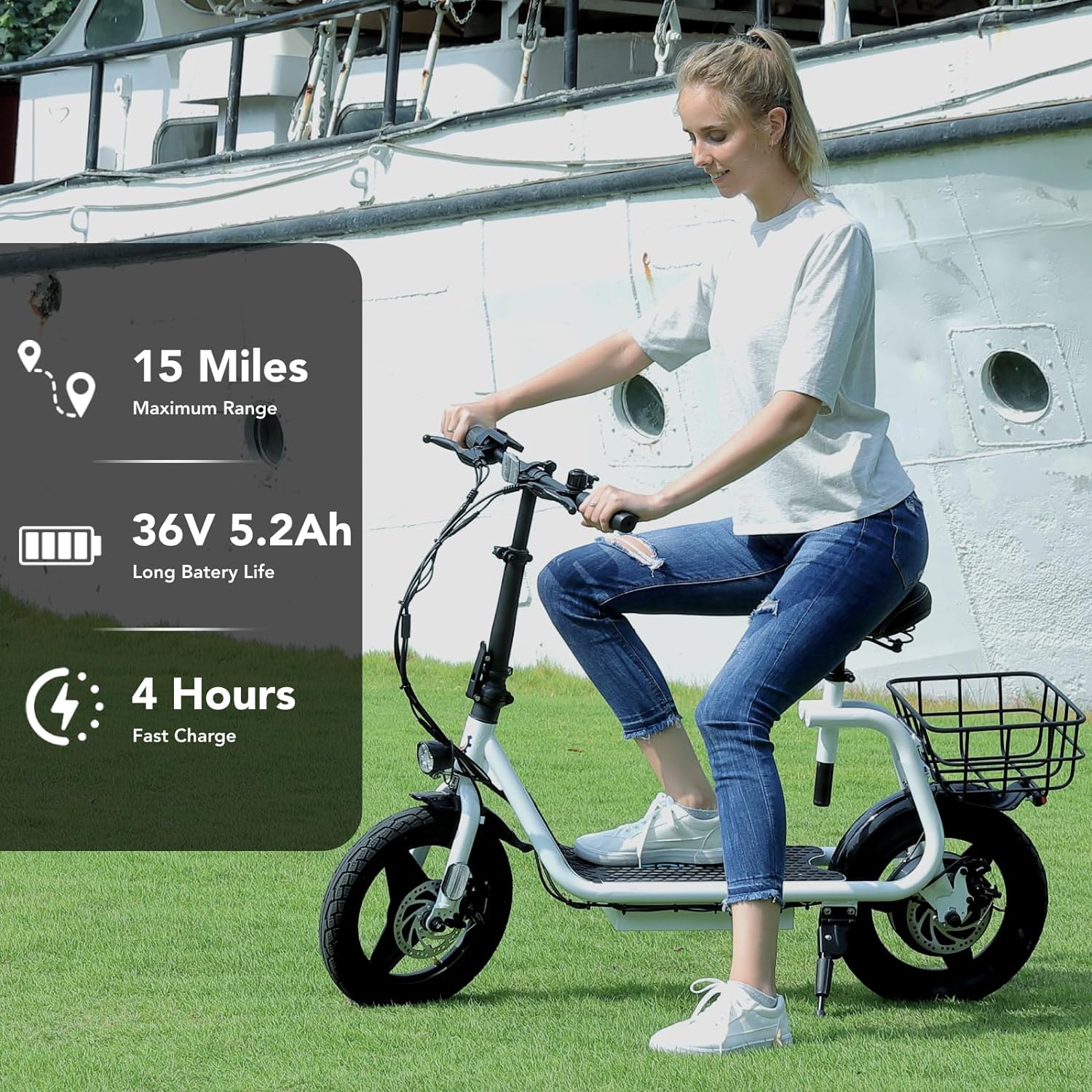 Electric Scooter with seat Caroma P6 fast charging 4 hour, and 15 miles maximum ride