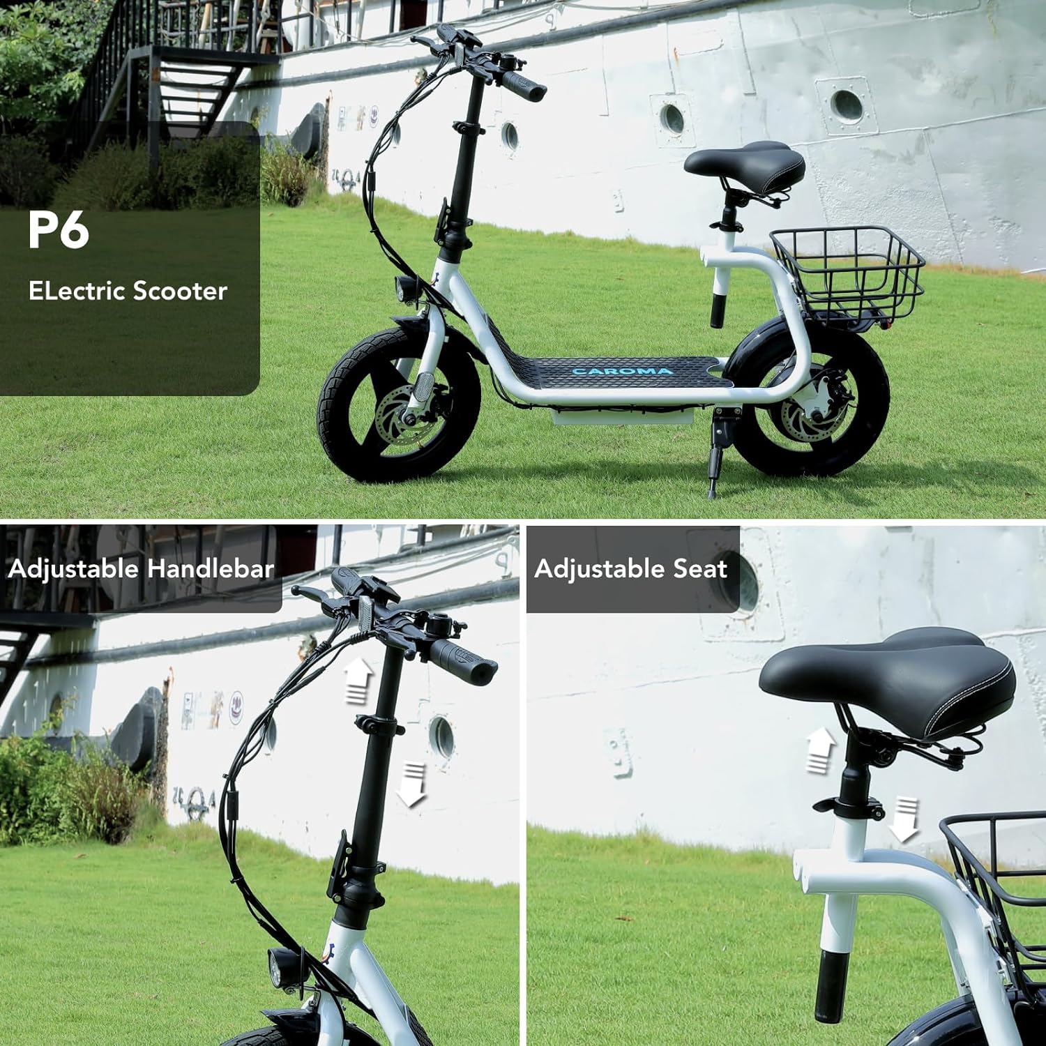 Electric Scooter with seat Caroma P6 adjustable handlebar and seat