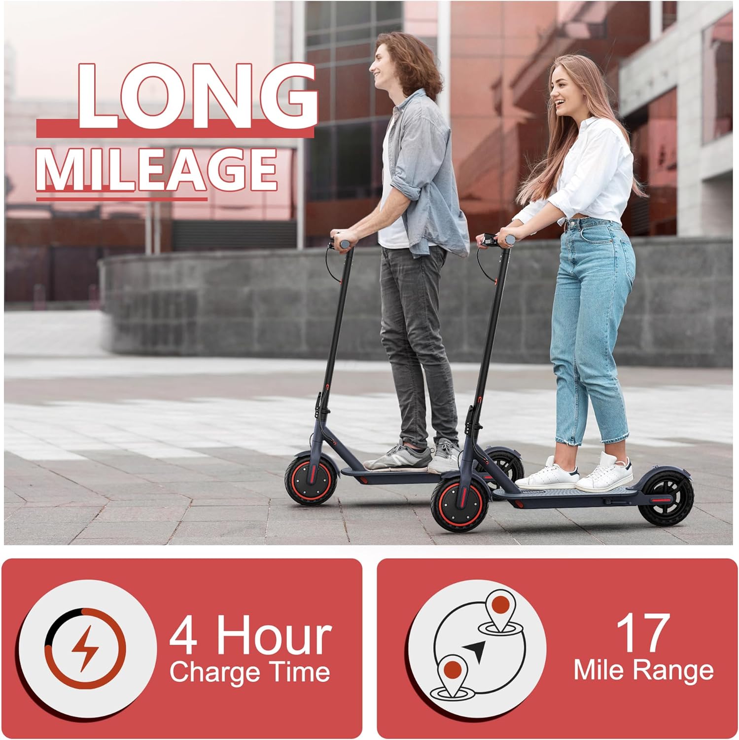 electric scooter maxshot v1 long mileage 17 miles max range, 4 hours charging time