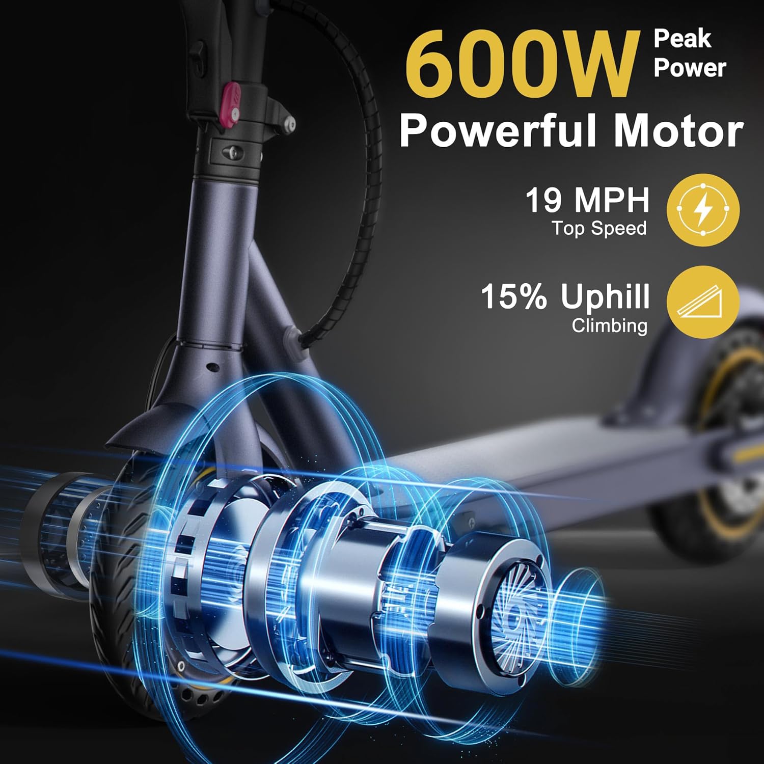 electric scooter navic t9 600W motor, 19 mph speed, 15% uphill climb