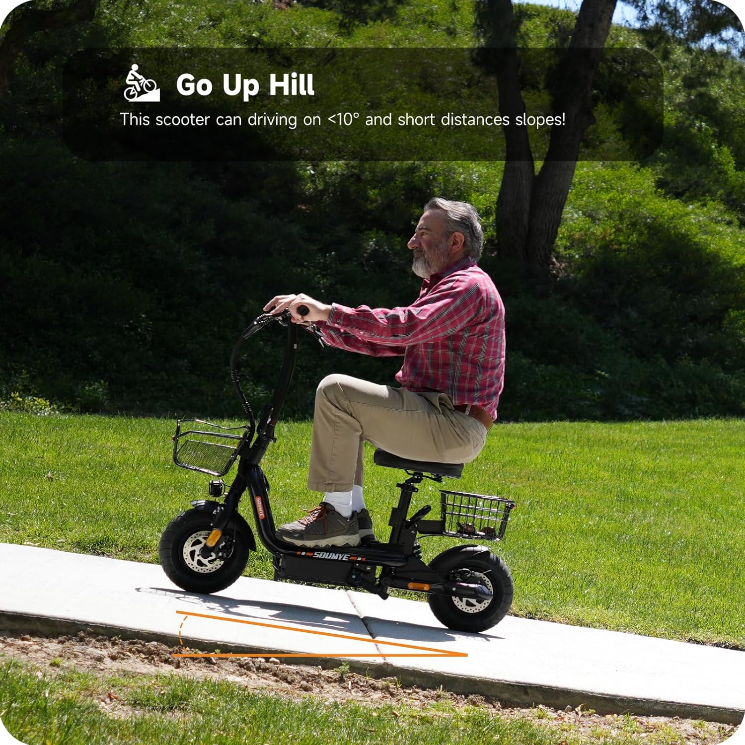 electric scooter with seat soumye s162 go up to hill 10%