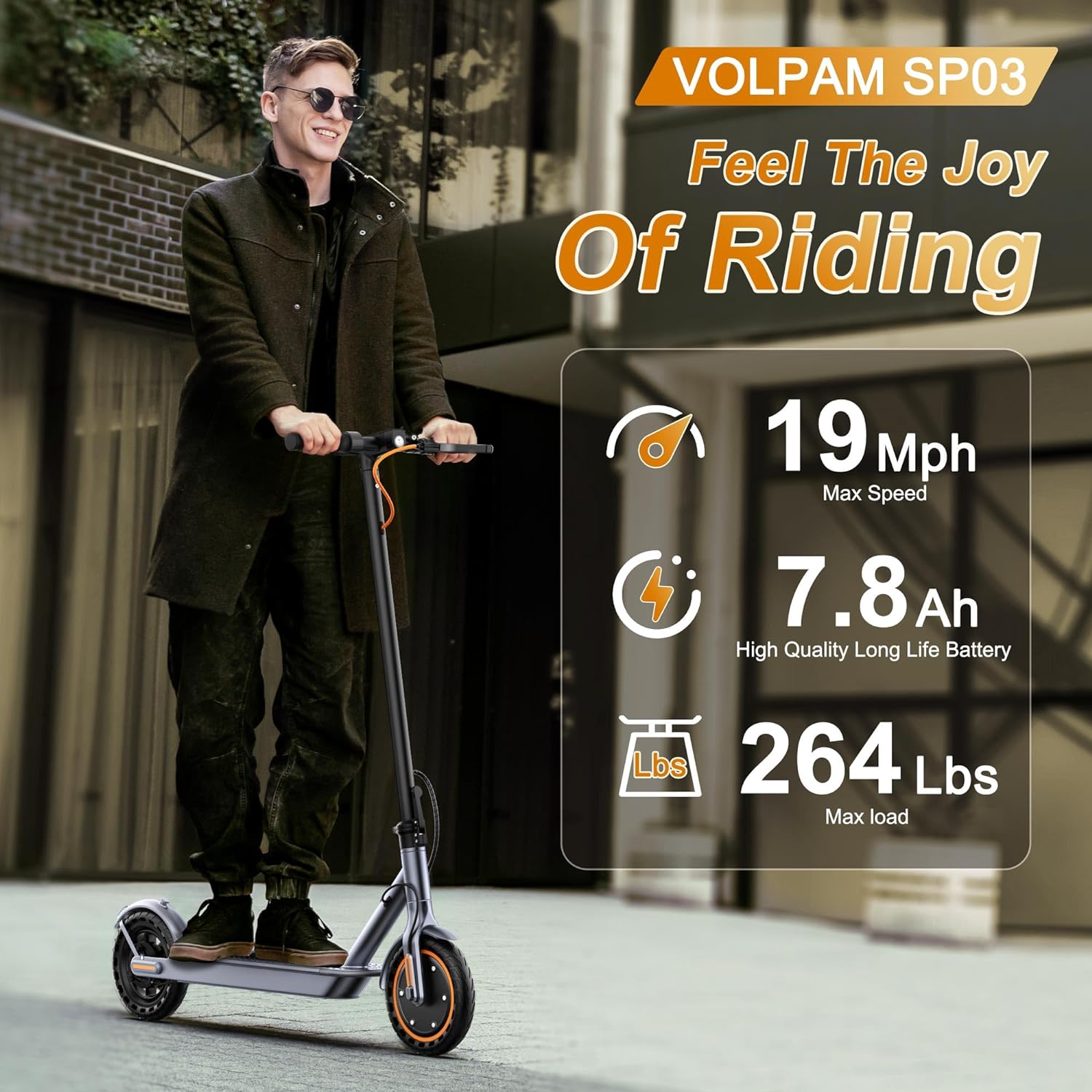 electric scooter volpam sp03 19 mph speed and 264lbs max load