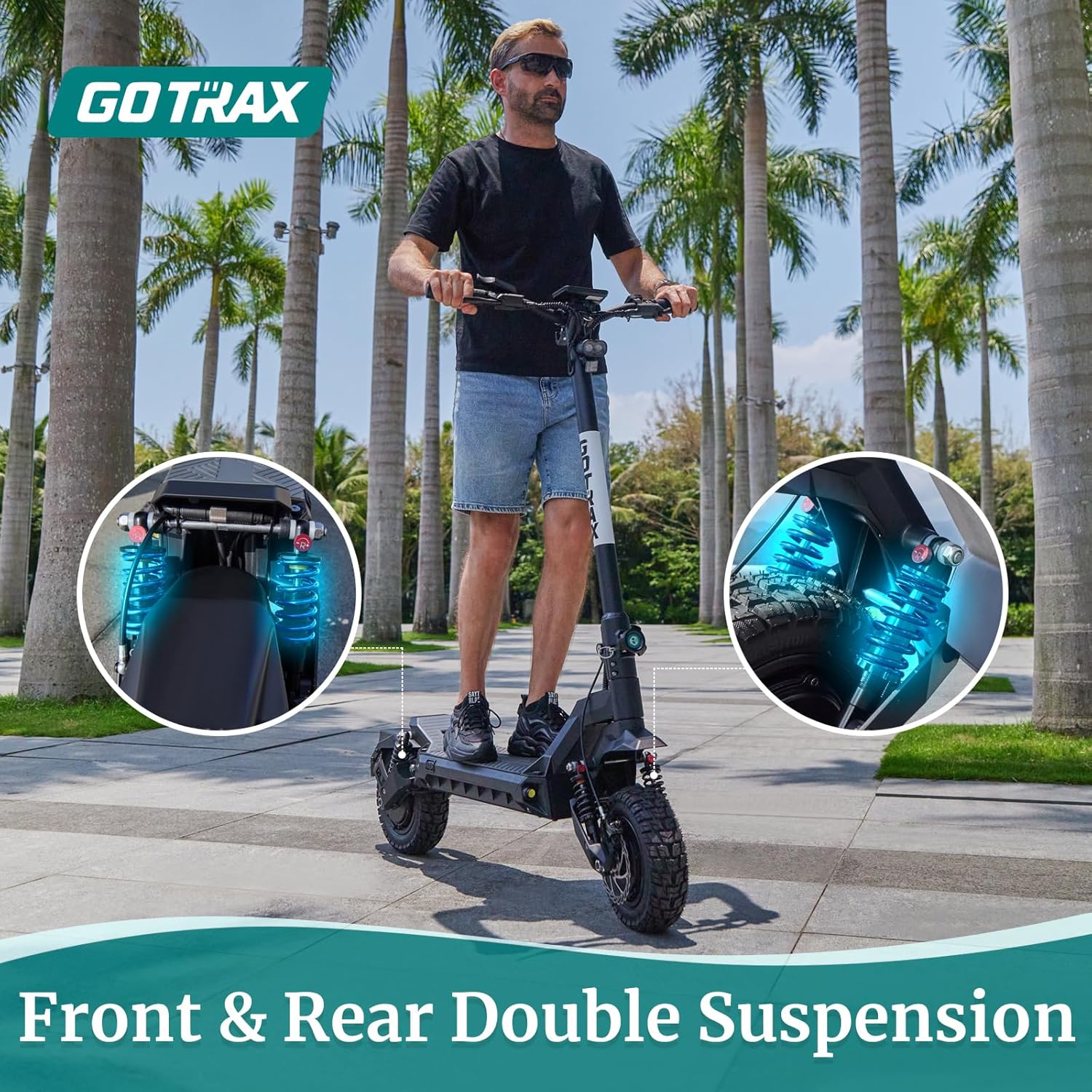 off-road electric scooter gotrax g4 odyssey front & rear double suspension