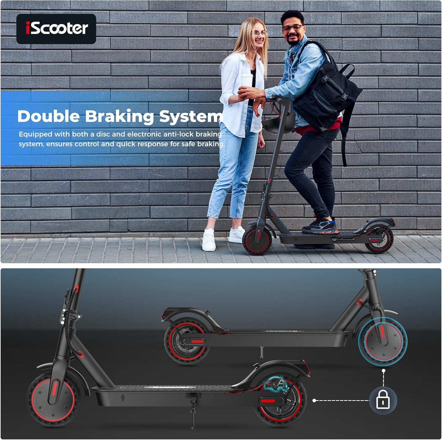 electric scooter iscooter e9 pro double braking system