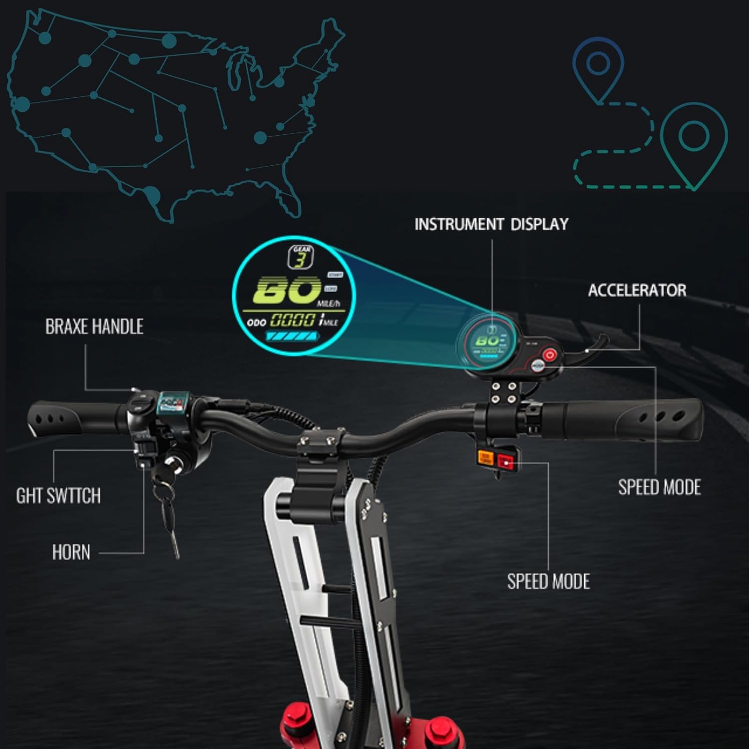 off-road electric scooter Tifgalop k8 handlebar features