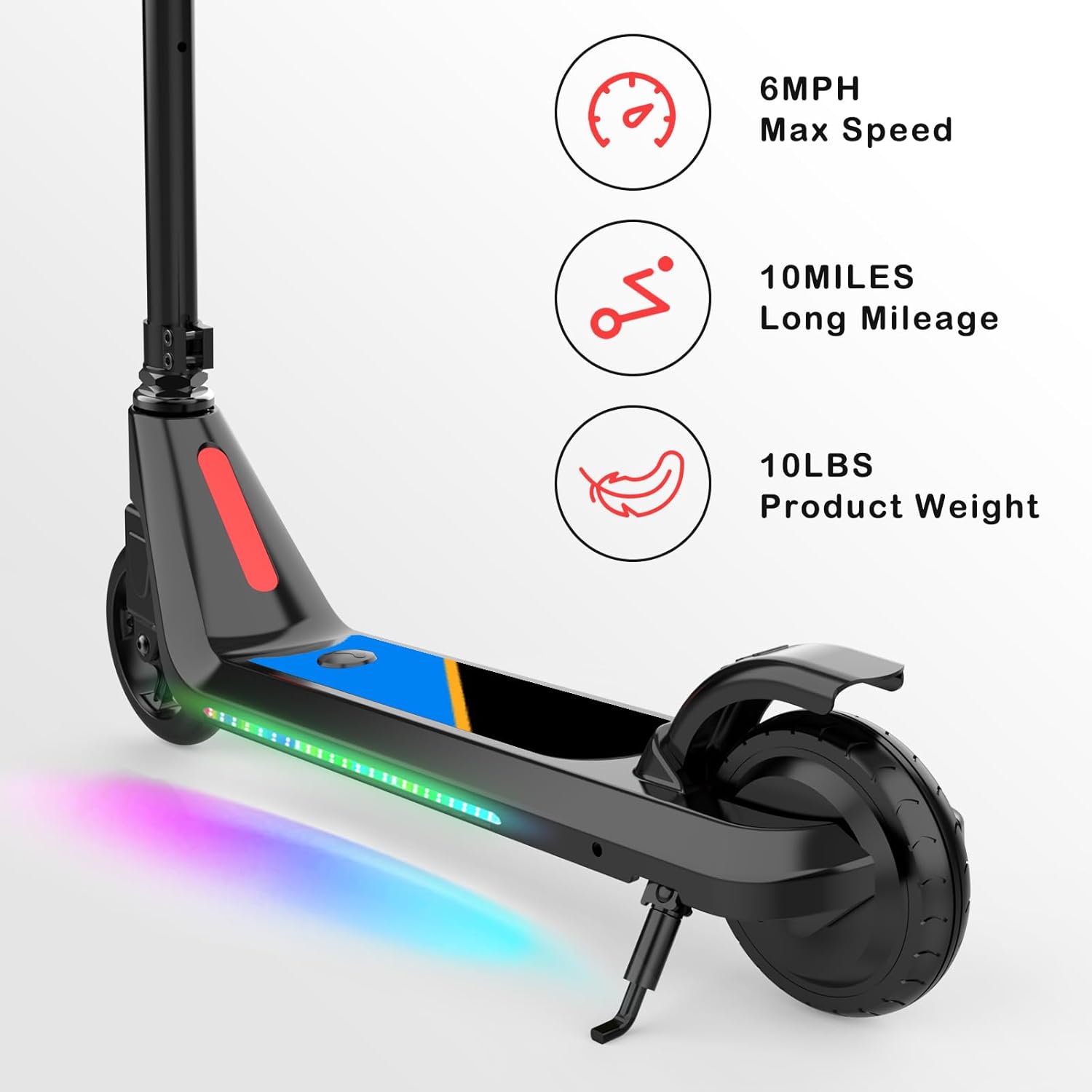 electric scooter for kids Lingteng E8 6 mph speed, 10 miles ride, 10 lbs net weight