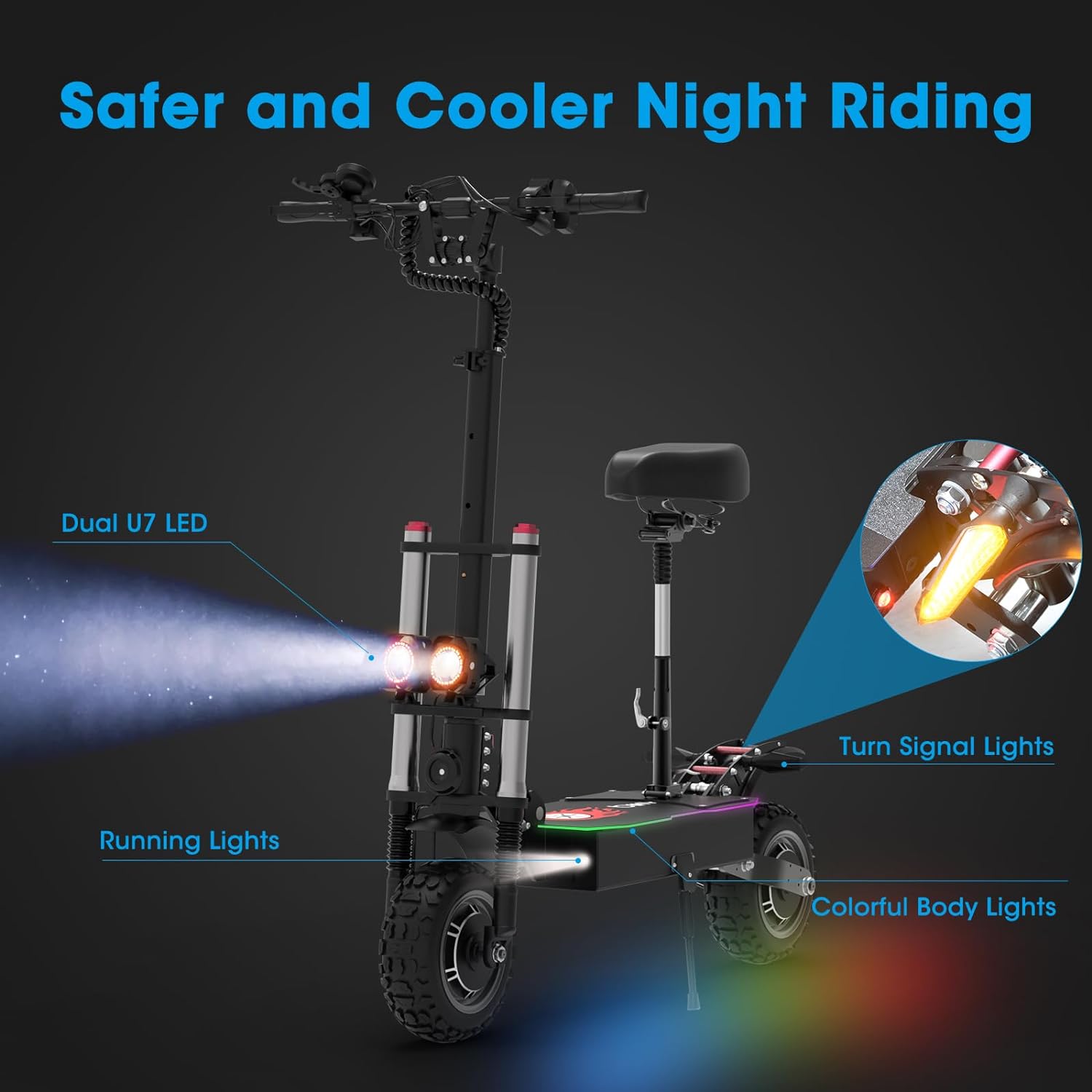 off-road electric scooter bikydom t88 safer and cooler night riding