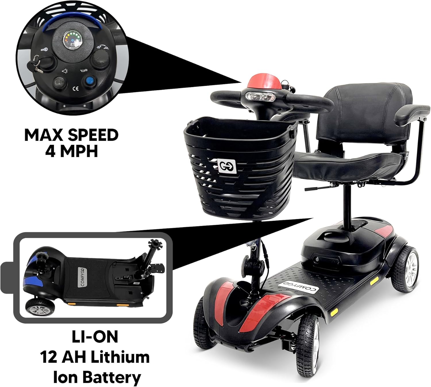 mobility scooter COMFYGO Z4 max speed 4 mph, 12 Ah lithium-ion battery