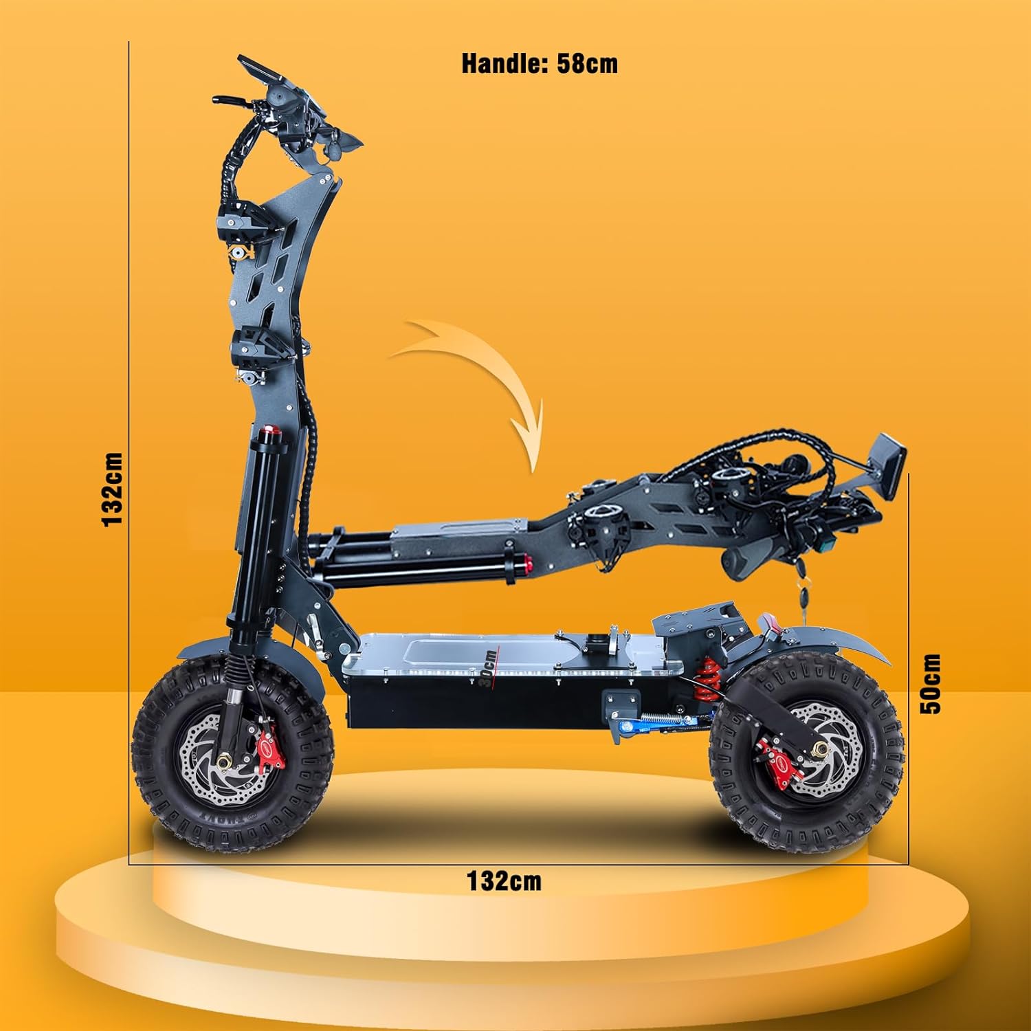 off-road electric scooter Toursor P4 foldable design and product dimensions