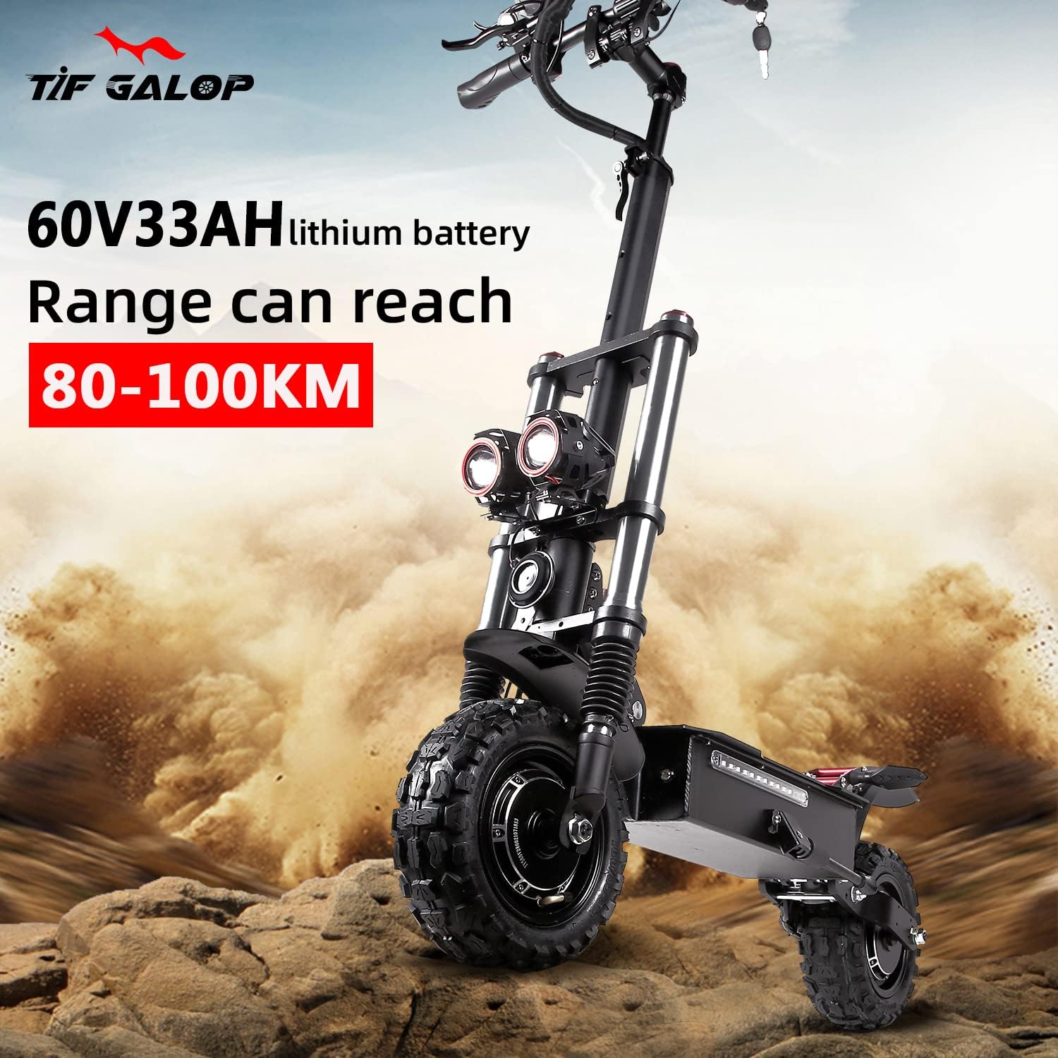 off-road electric scooter Tifgalop T88 Plus 60V 33Ah lithium battery range can reach 80-100km