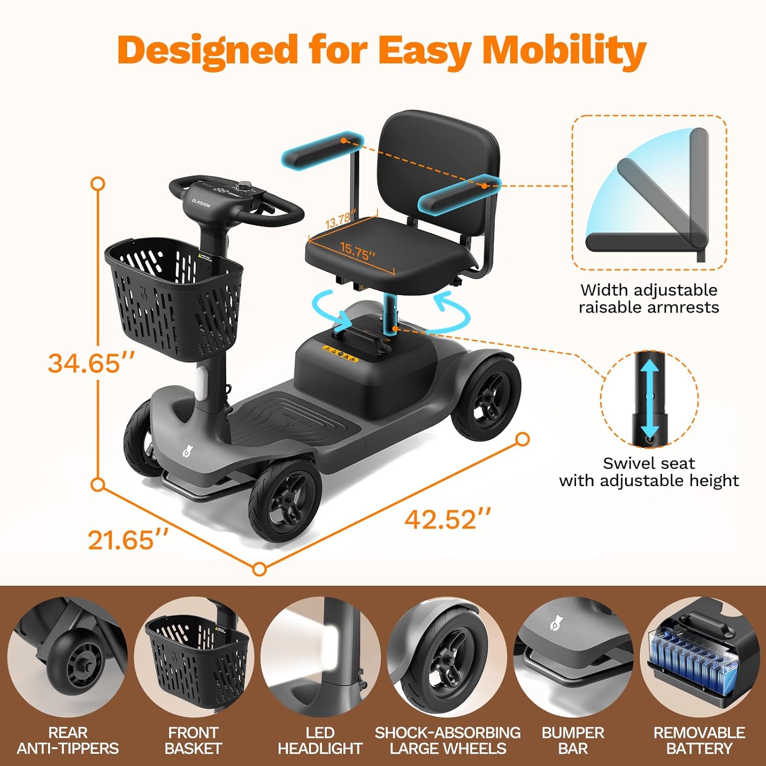 mobility scooter Glashow S1 designed for easy mobility