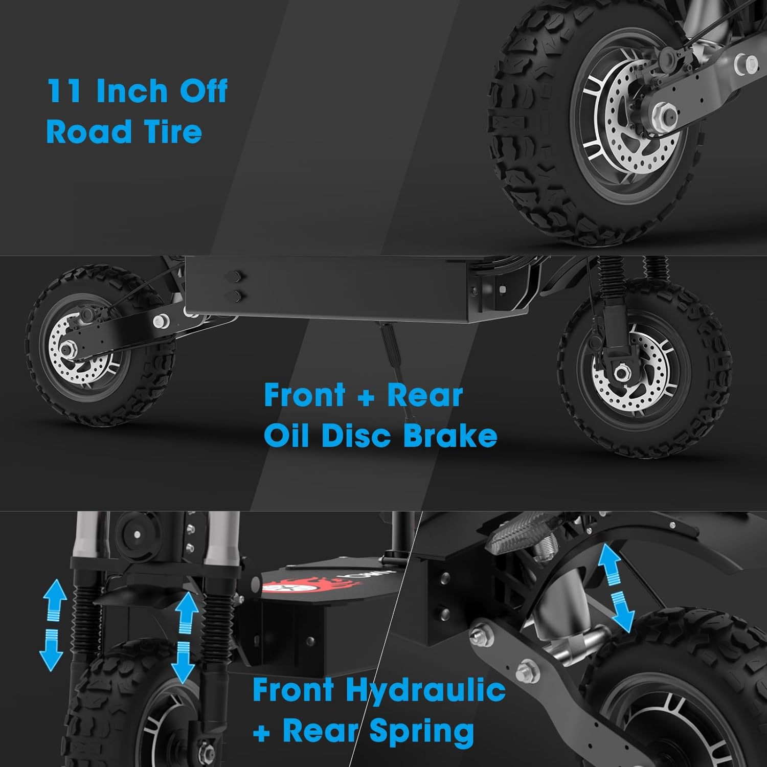 off-road electric scooter bikydom t88 11-inch off-road tires, dual oil disc brake, dual hydraulic spring