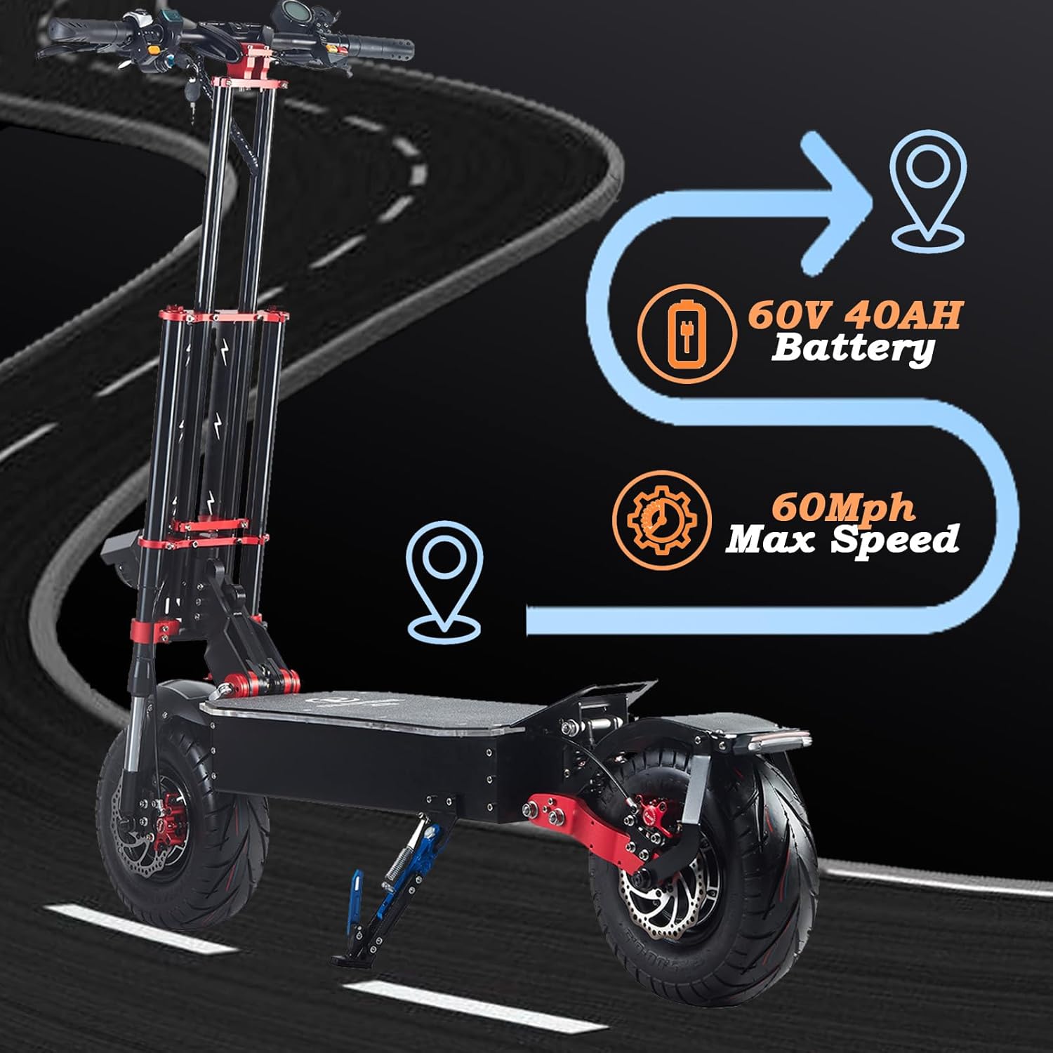 off-road electric scooter OBARTER X5 60V 40Ah battery and 60 mph max speed