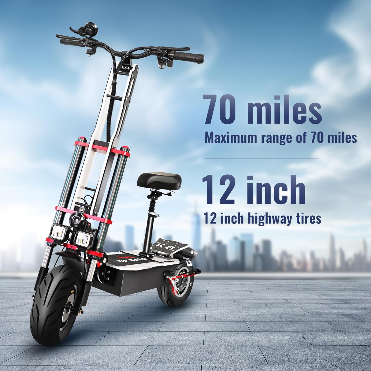 off-road electric scooter Tifgalop k8 70 miles ride and 12 inch tires