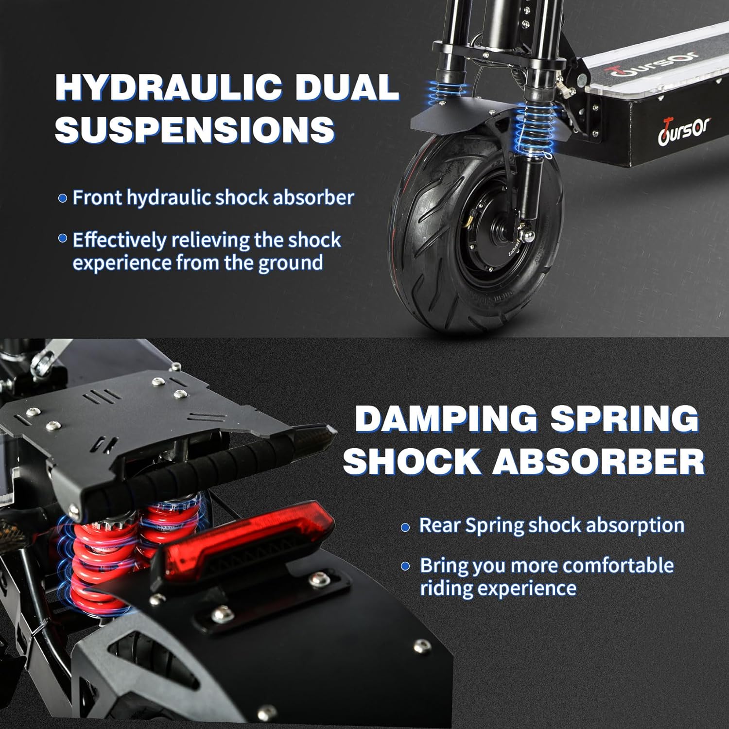 off-road electric scooter Toursor X13 Black dual suspension and damping spring shock absorber