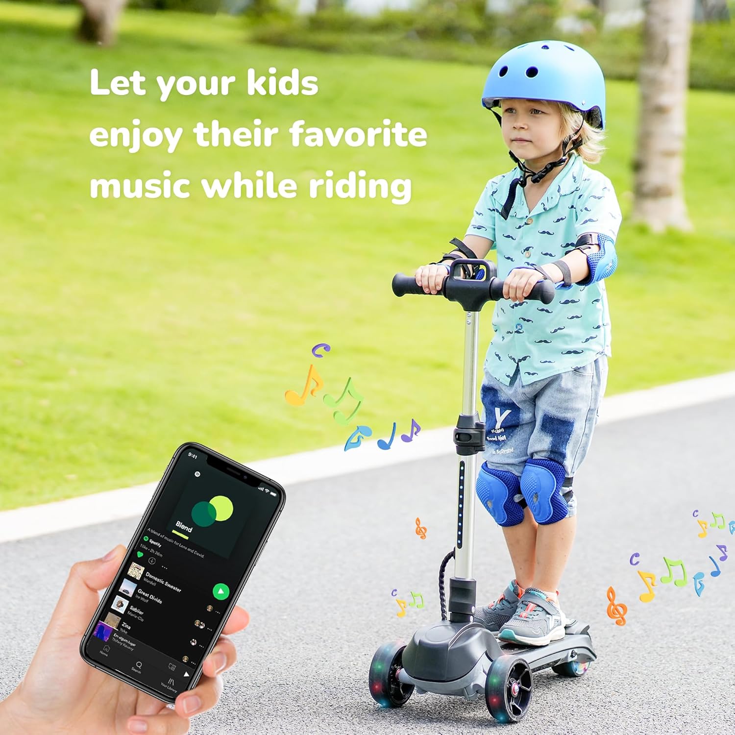 electric scooter for kids iScooter IK2 let your kids enjoy their favorite music while riding