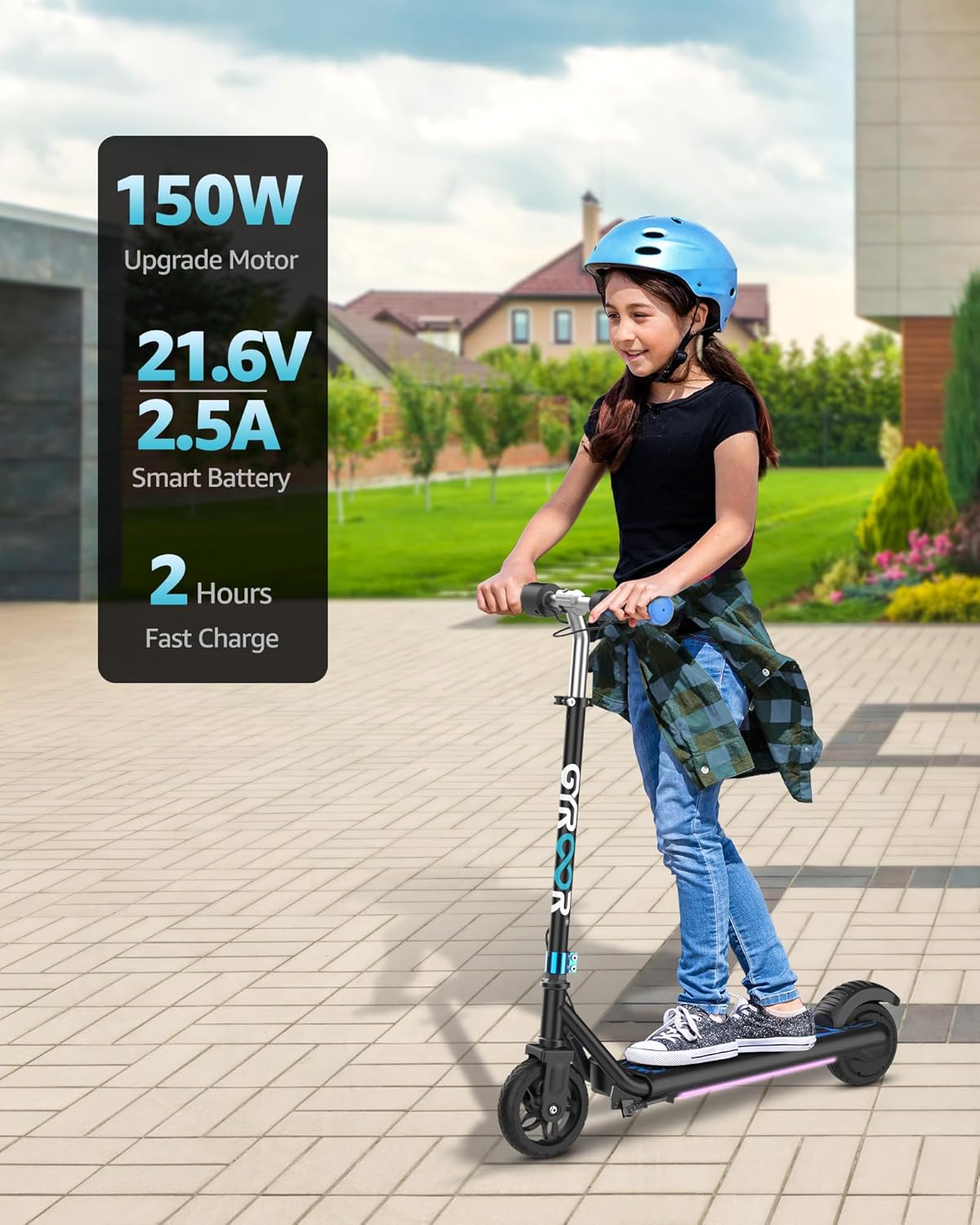 electric scooter for kids Gyroor H30 150W motor, 2 hours fast-charging