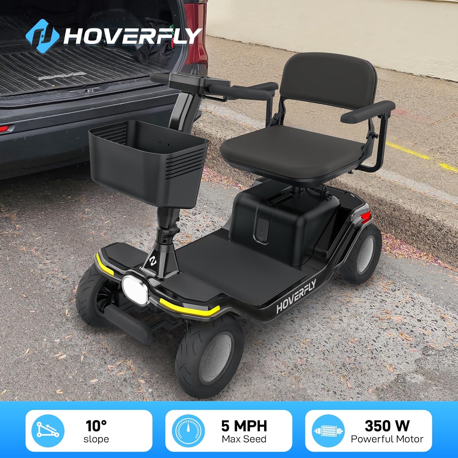 mobility scooter hoverfly T5 350W motor, 5 MPH speed, 10` max slope