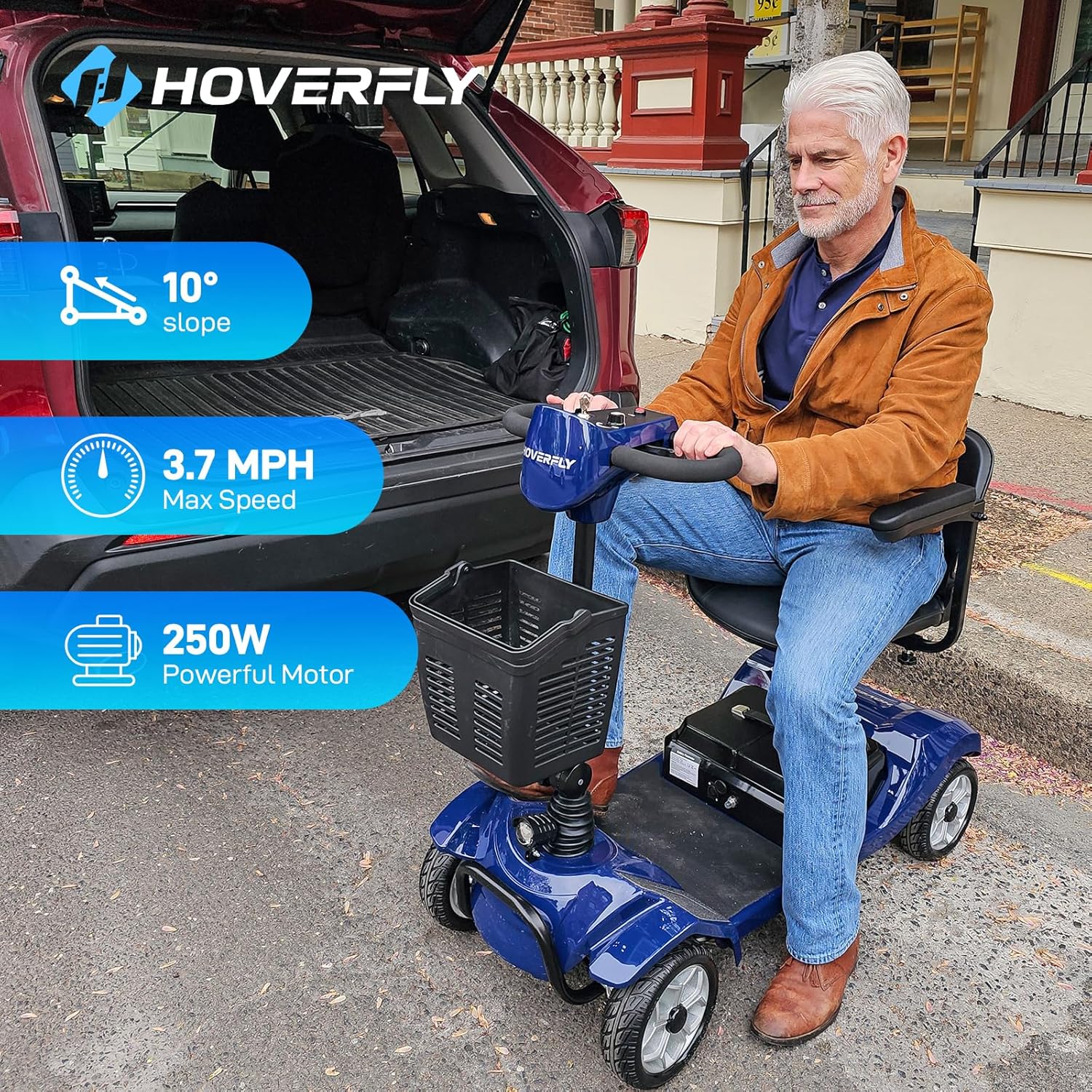 mobility scooter hoverfly T4 250W motor, 10 degrees max slope, 3.7 mph speed