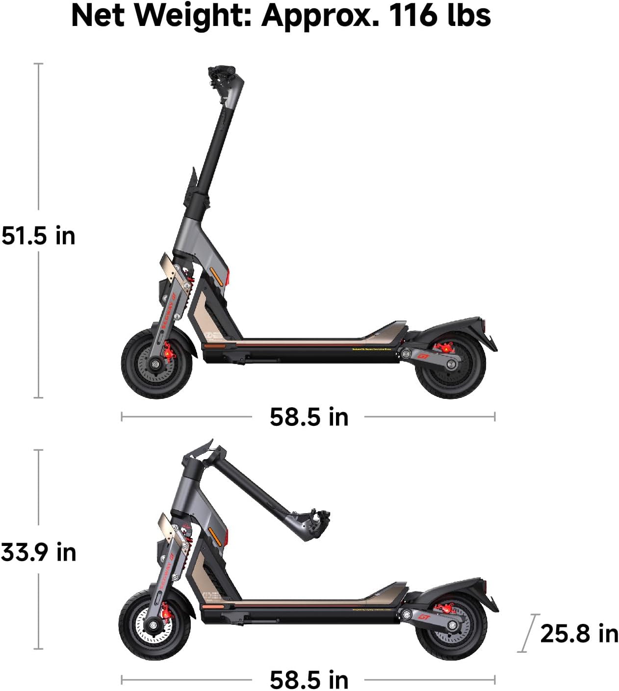 off-road electric scooter Segway Ninebot GT2P product dimensions