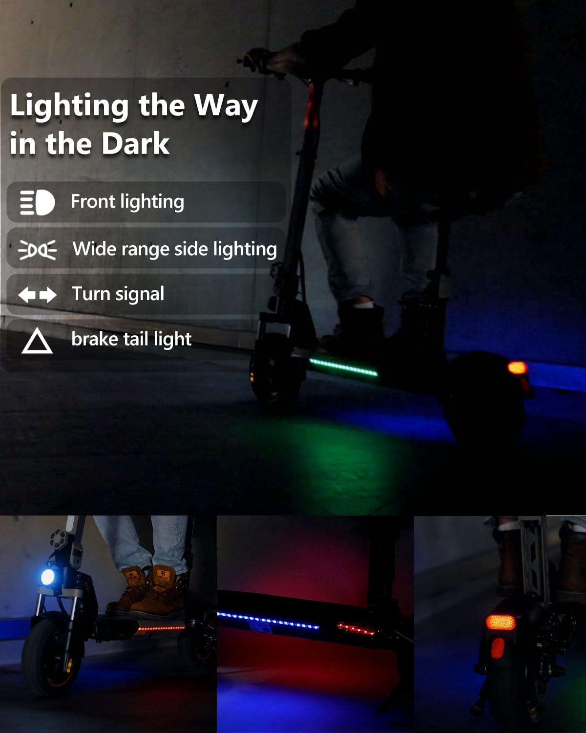 off-road electric scooter VIPCOO VS1 lighting the way in the dark